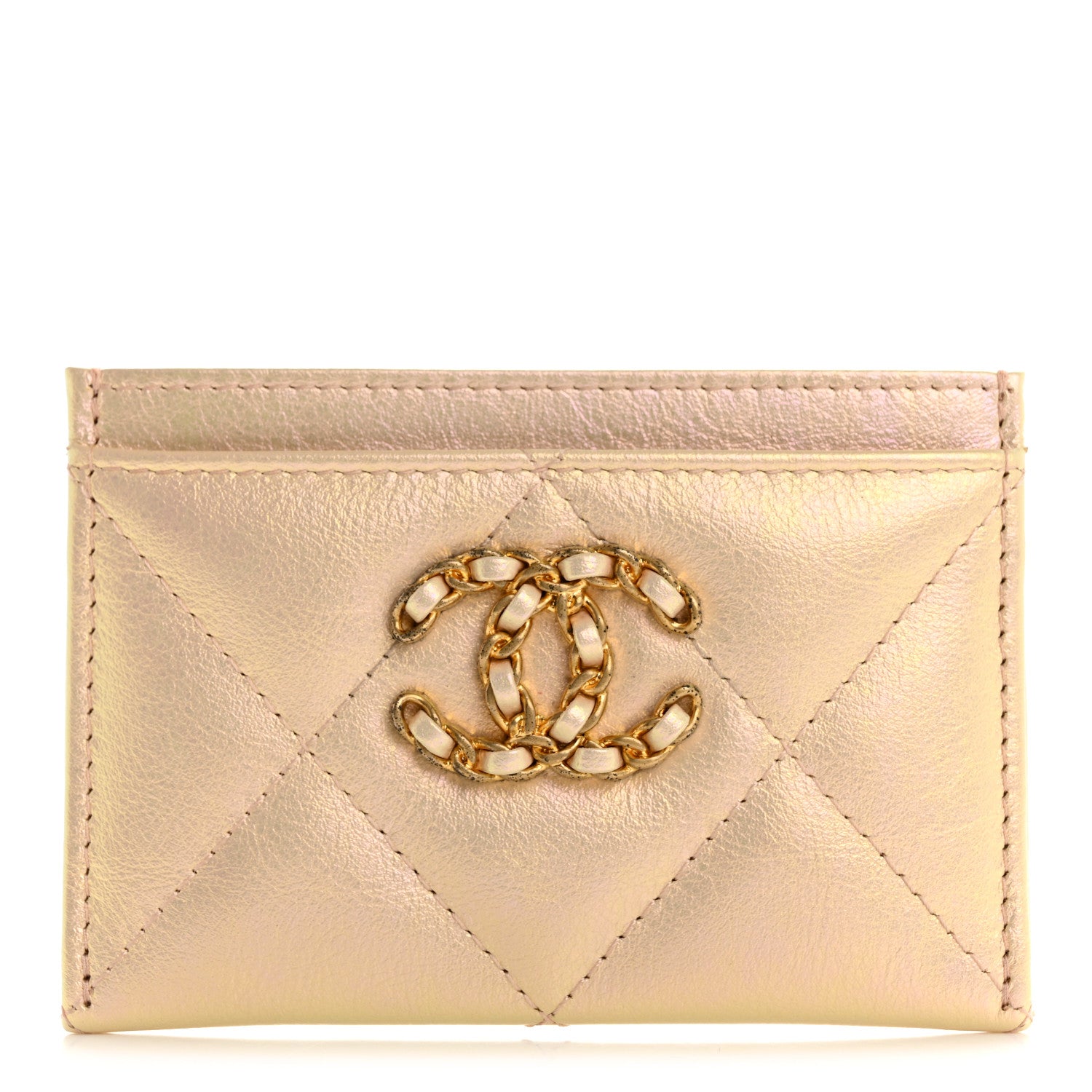 Chanel Metallic Goatskin Quilted Chanel 19 Card Holder Gold 1 of 10
