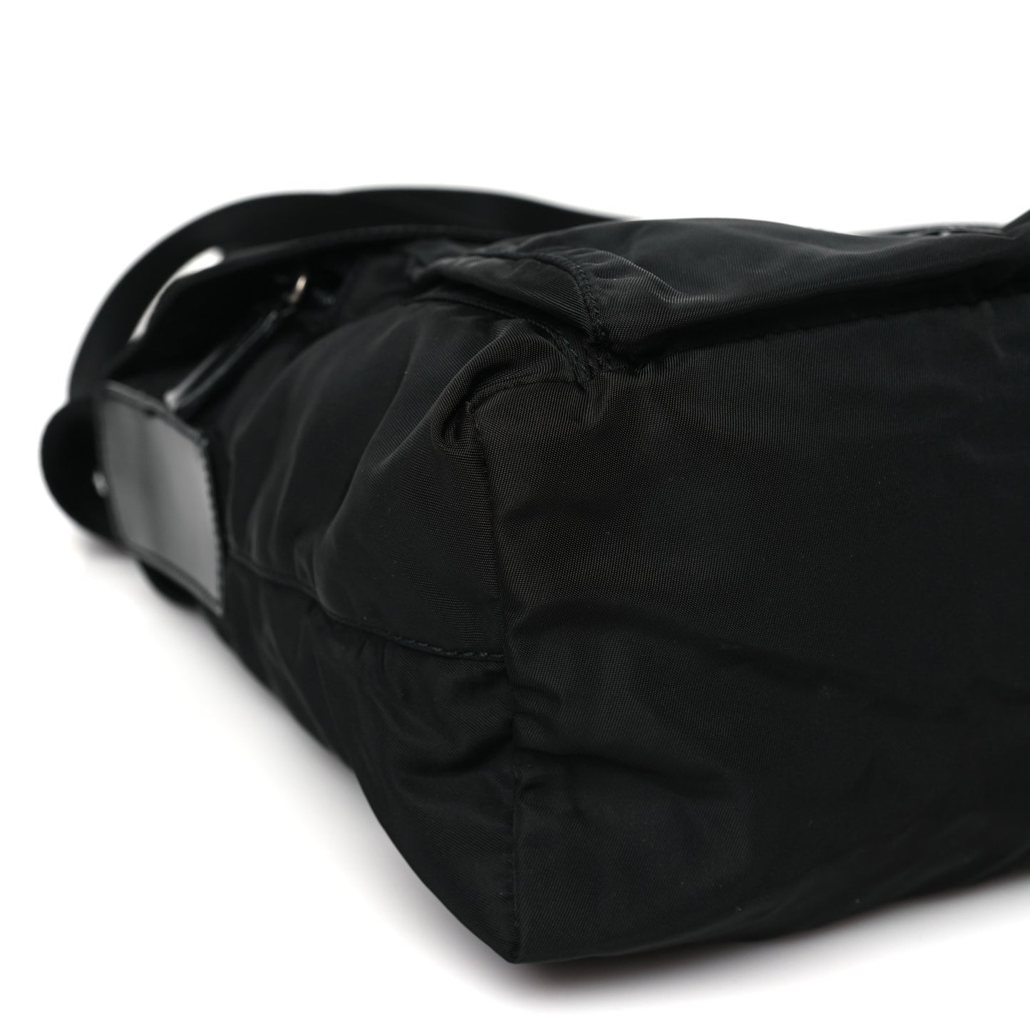 Nylon Vela Saffiano Single Buckle Messenger Shoulder Bag Black