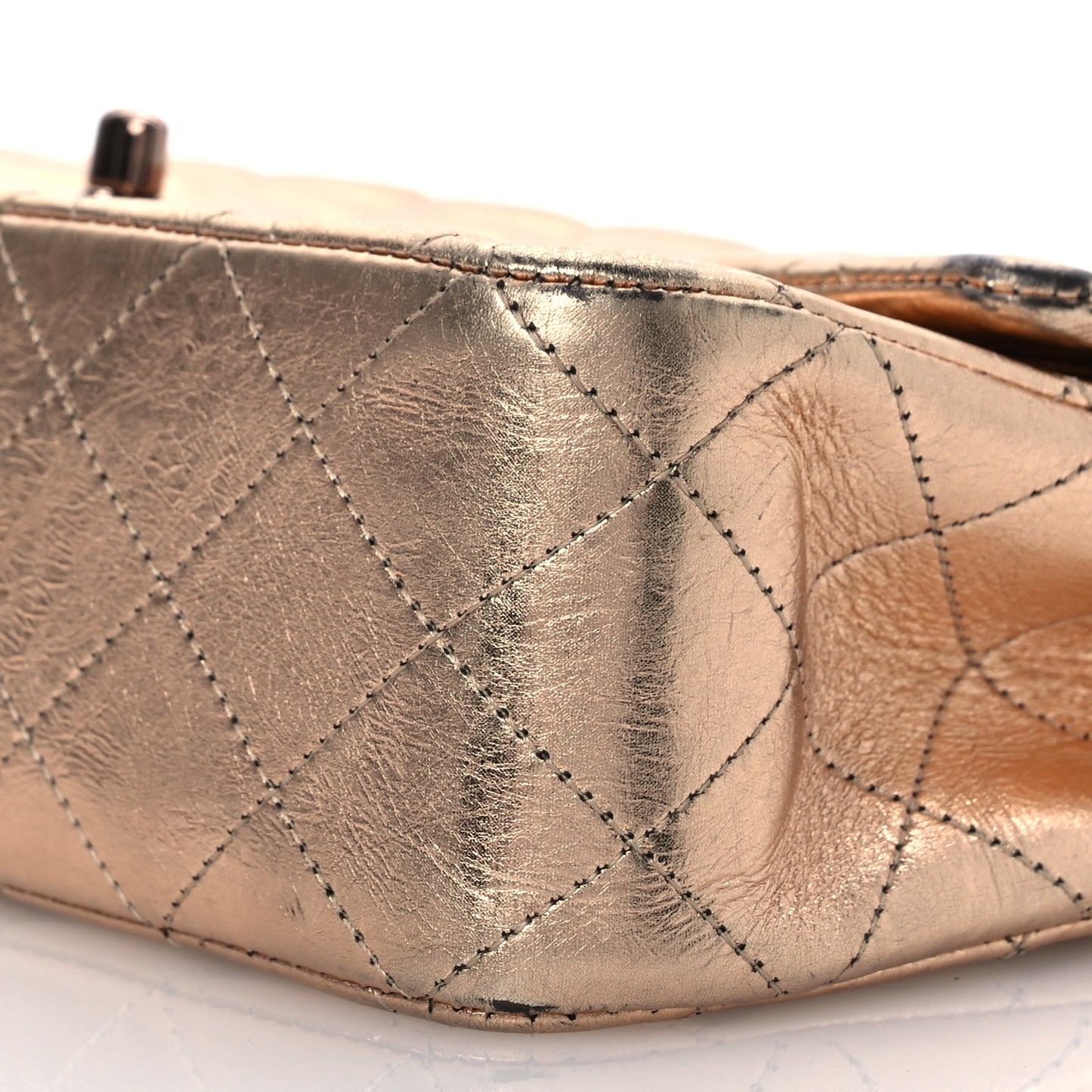 Metallic Aged Calfskin Quilted Medium Double Flap Gold
