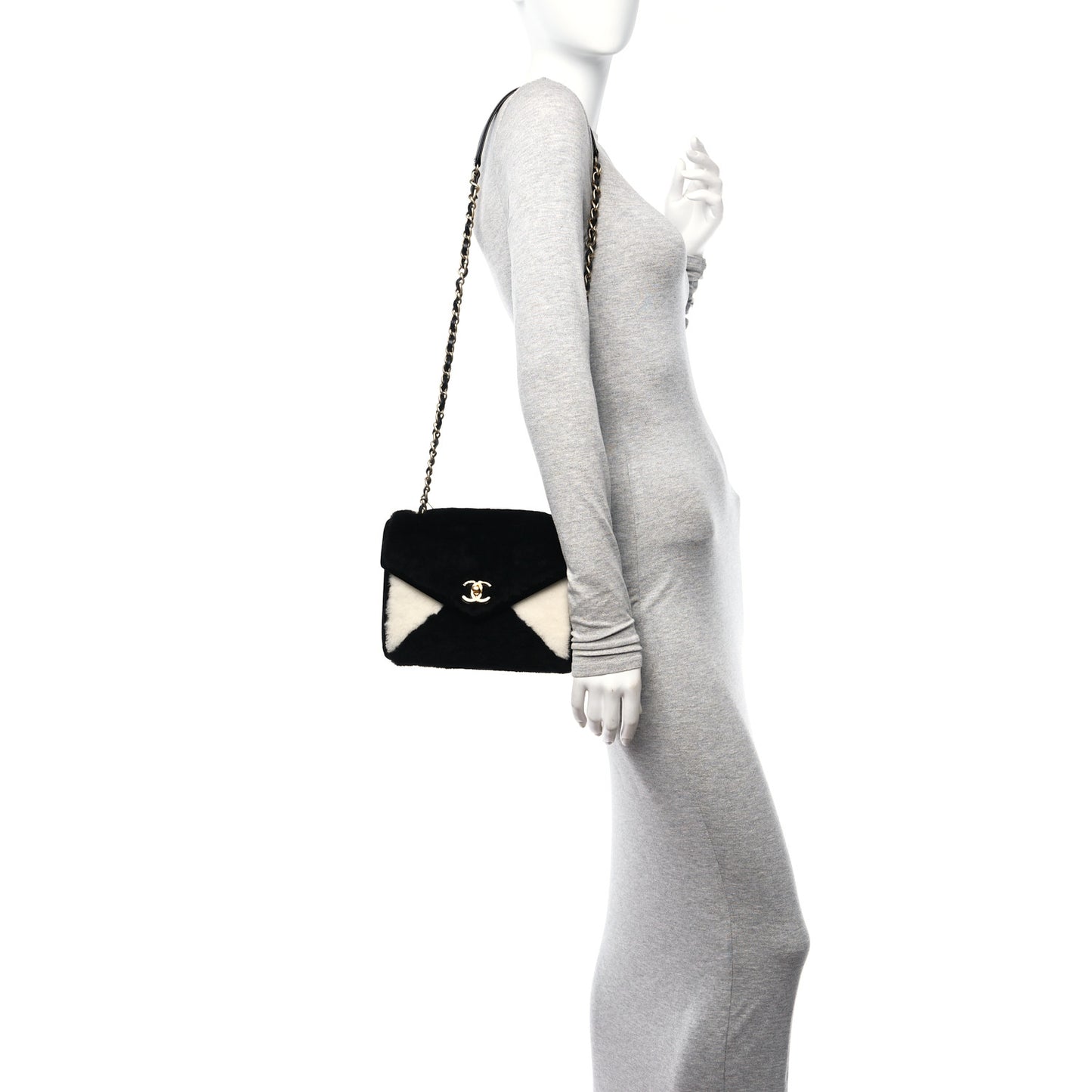 Shearling Checkered Flap Bag Black White