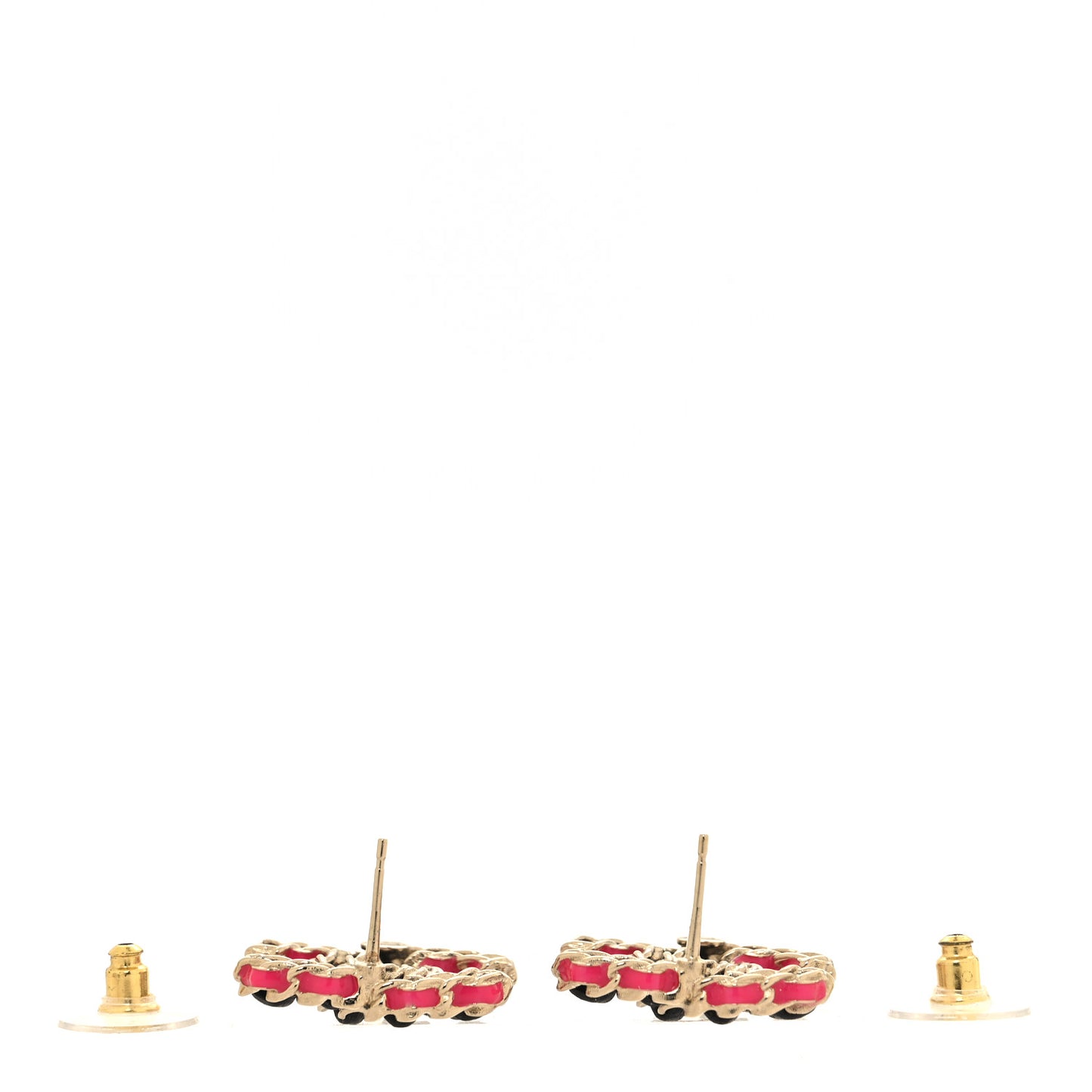 Lambskin CC Chain Earrings Black Gold Pink