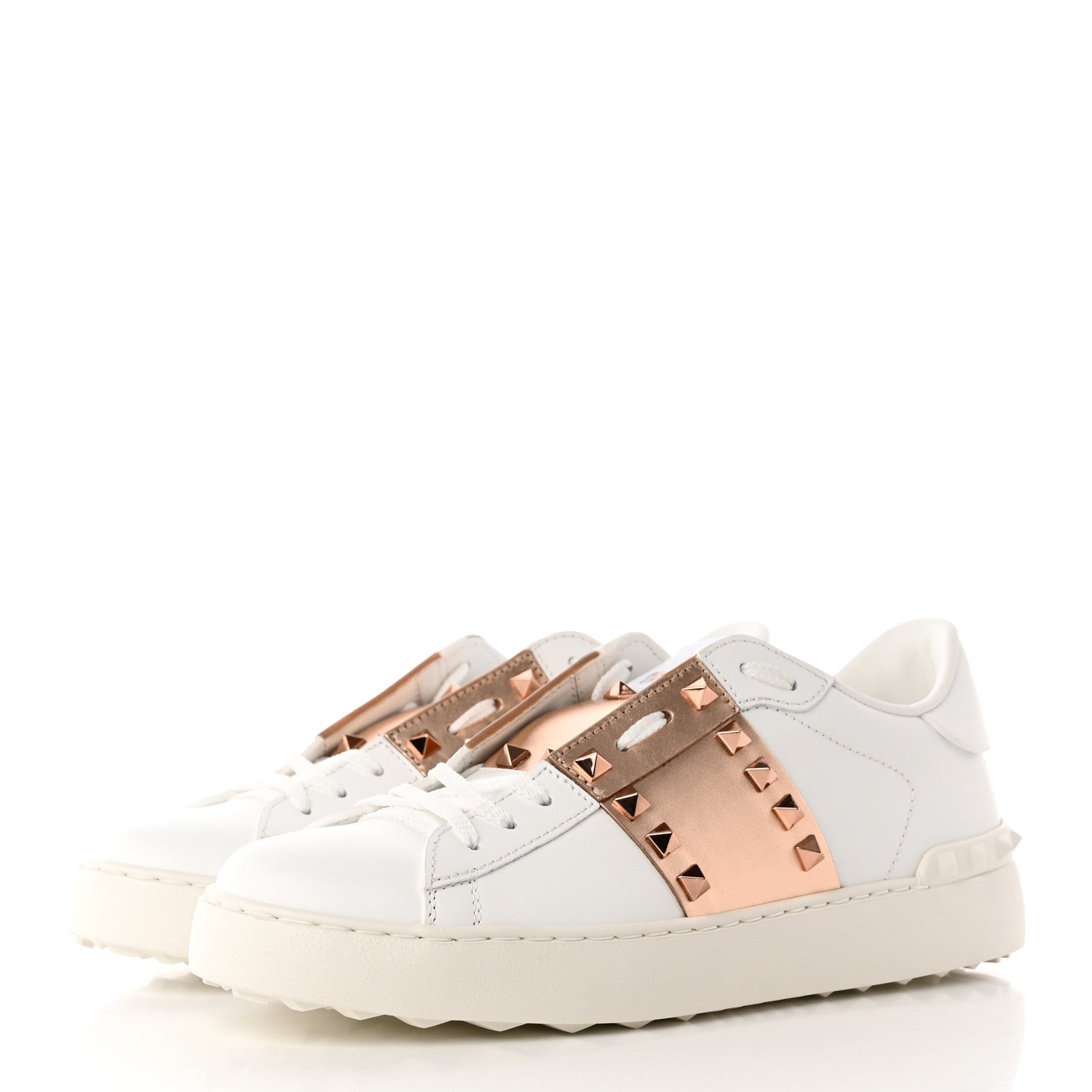 Valentino Garavani Calfskin Rockstud Open Sneakers 39 White Rose Gold 3 of 12