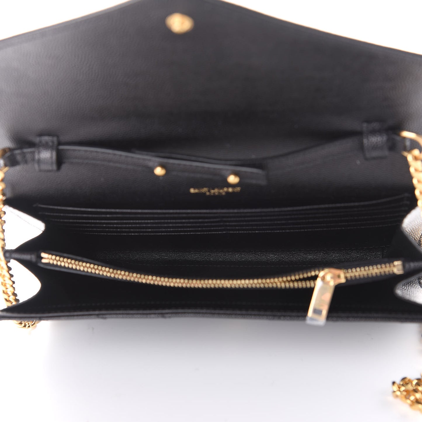 Grain De Poudre Matelasse Chevron Monogram Chain Wallet Black
