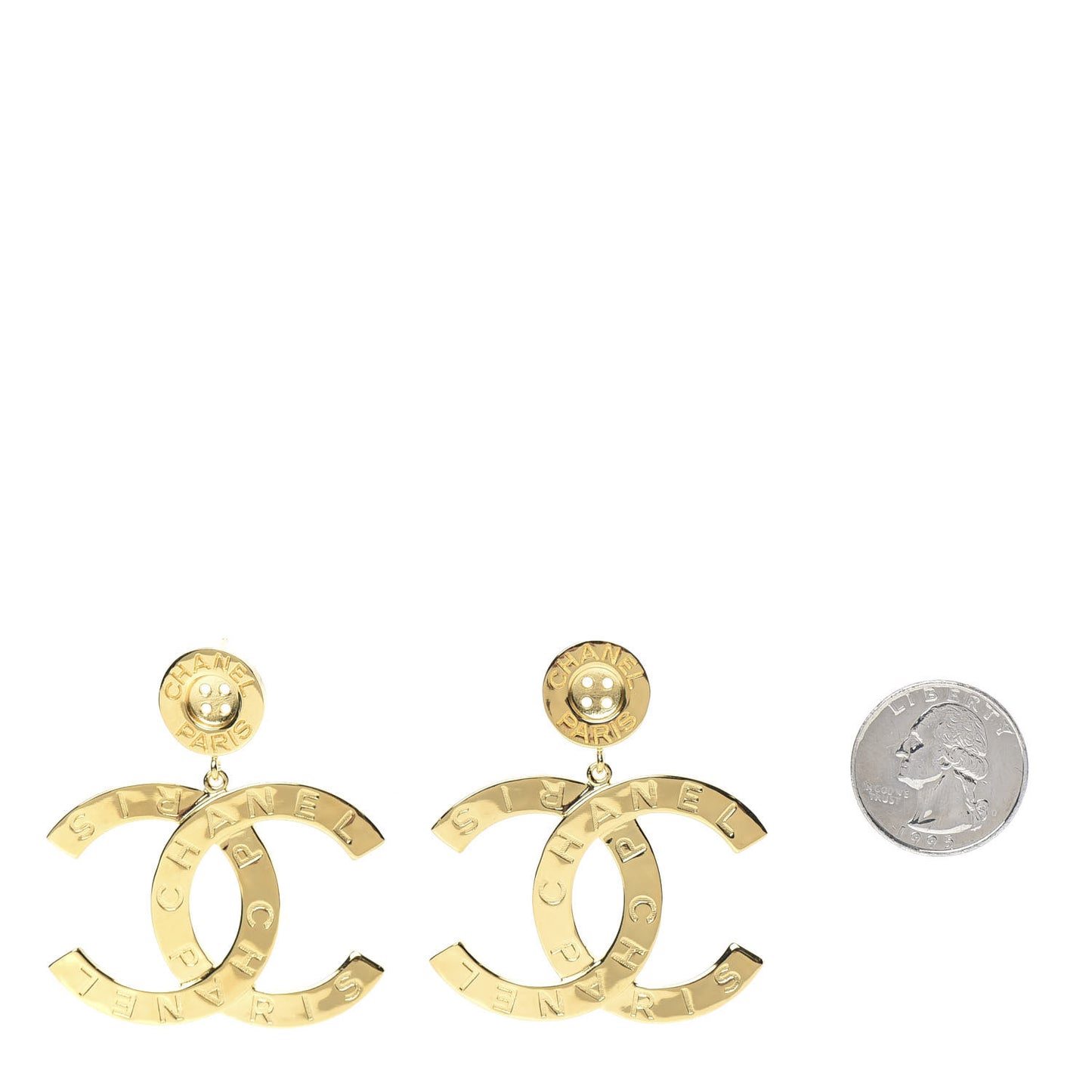 Metal Large Paris Button Earrings Gold