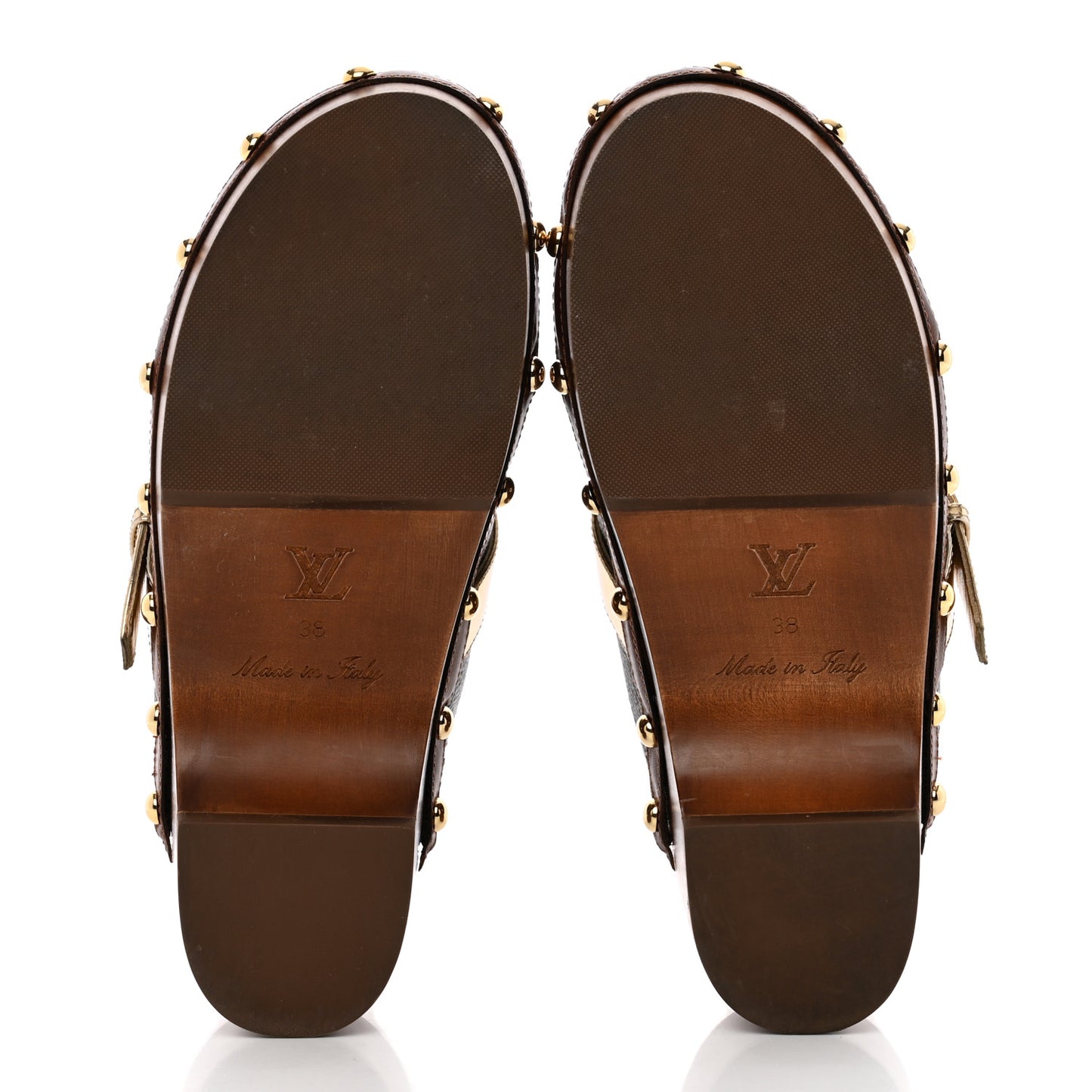 Monogram Metallic Calfskin Cottage Clog Mules 38 Brown Gold