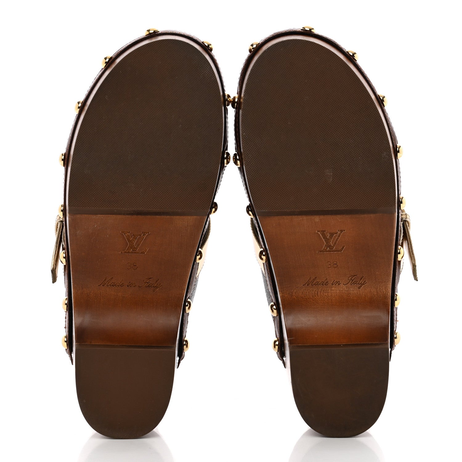 Louis Vuitton Monogram Metallic Calfskin Cottage Clog Mules 38 Brown Gold 5 of 18