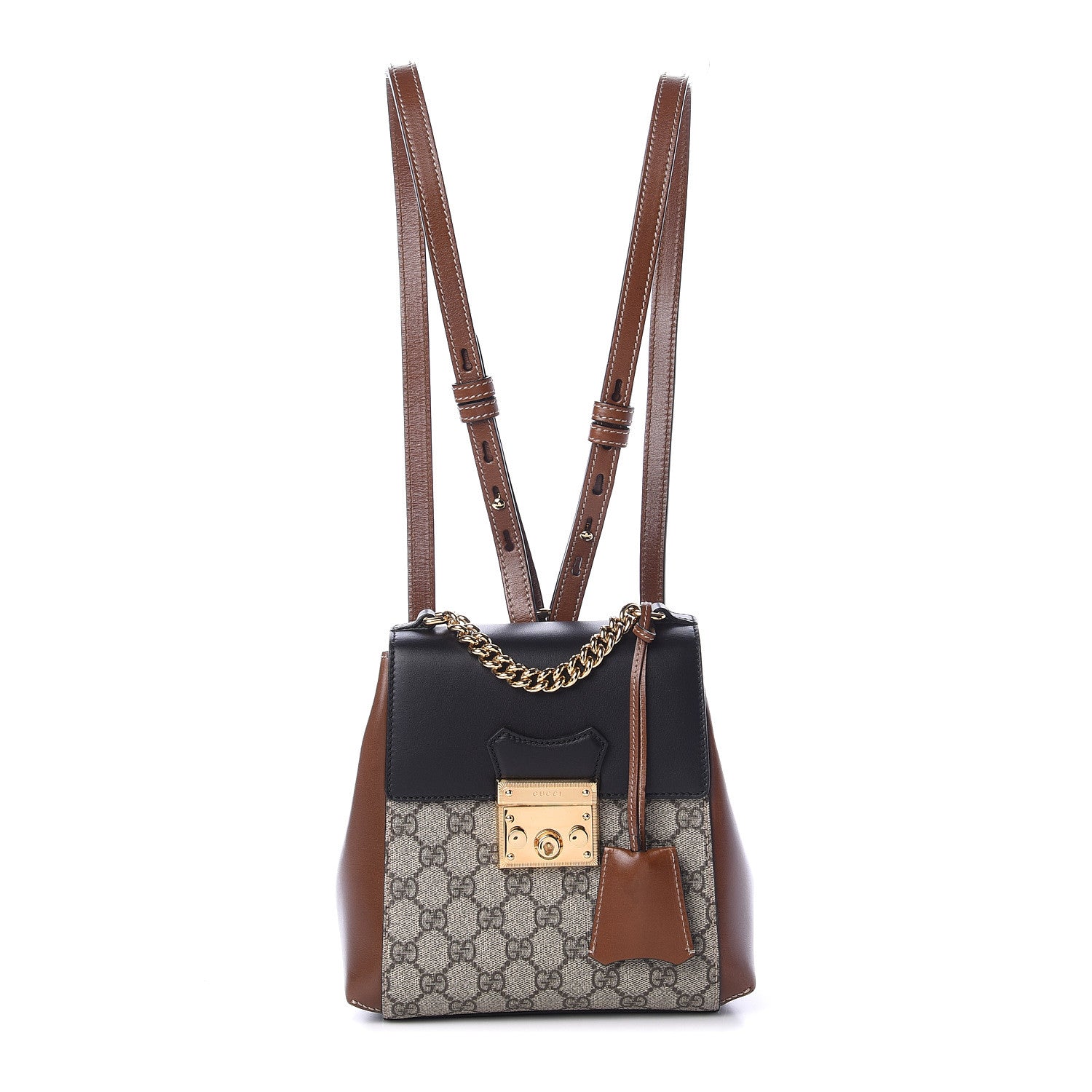 gucci padlock mini backpack Gucci GG Supreme Monogram Calfskin Padlock Backpack Beige Cuir Black 567710 – FASHIONPHILE