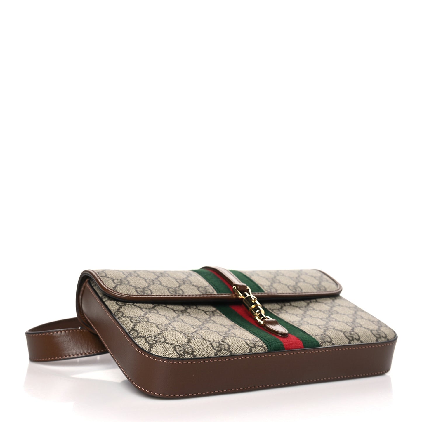 GG Supreme Monogram Azalea Calfskin Web Jackie 1961 Belt Bag 80 32 Beige Ebony Brown Sugar