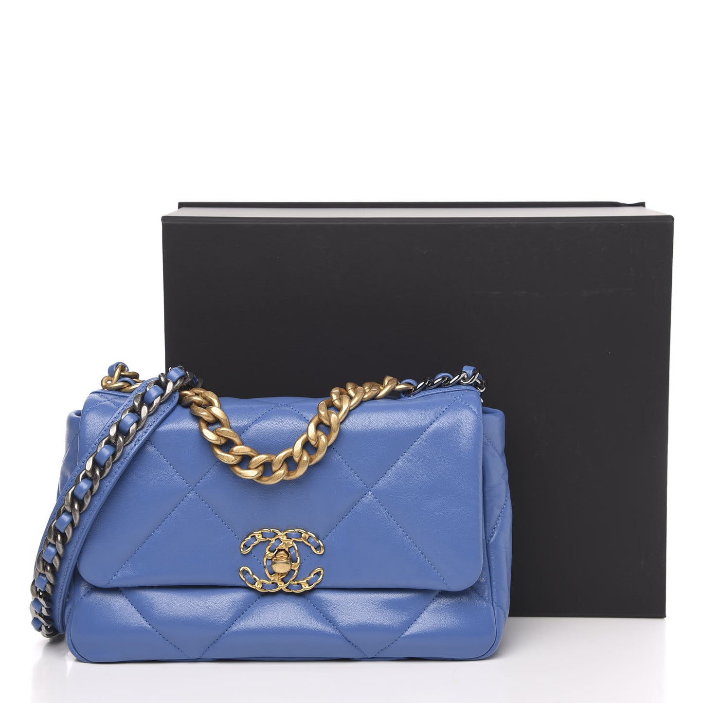 Lambskin Quilted Medium 19 Flap Blue