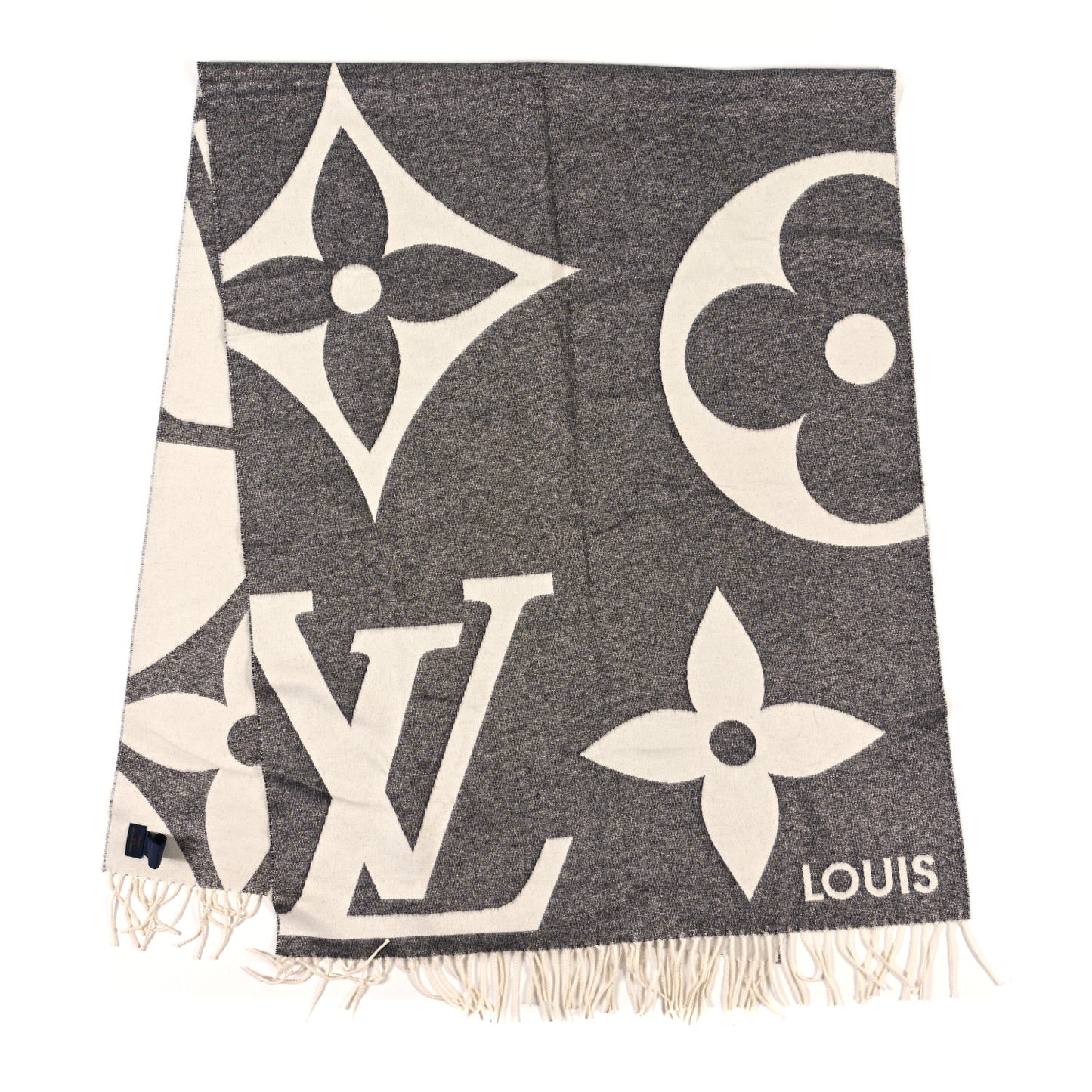 Silk Cashmere Oversized Monogram Ultimate Shine Scarf Gray