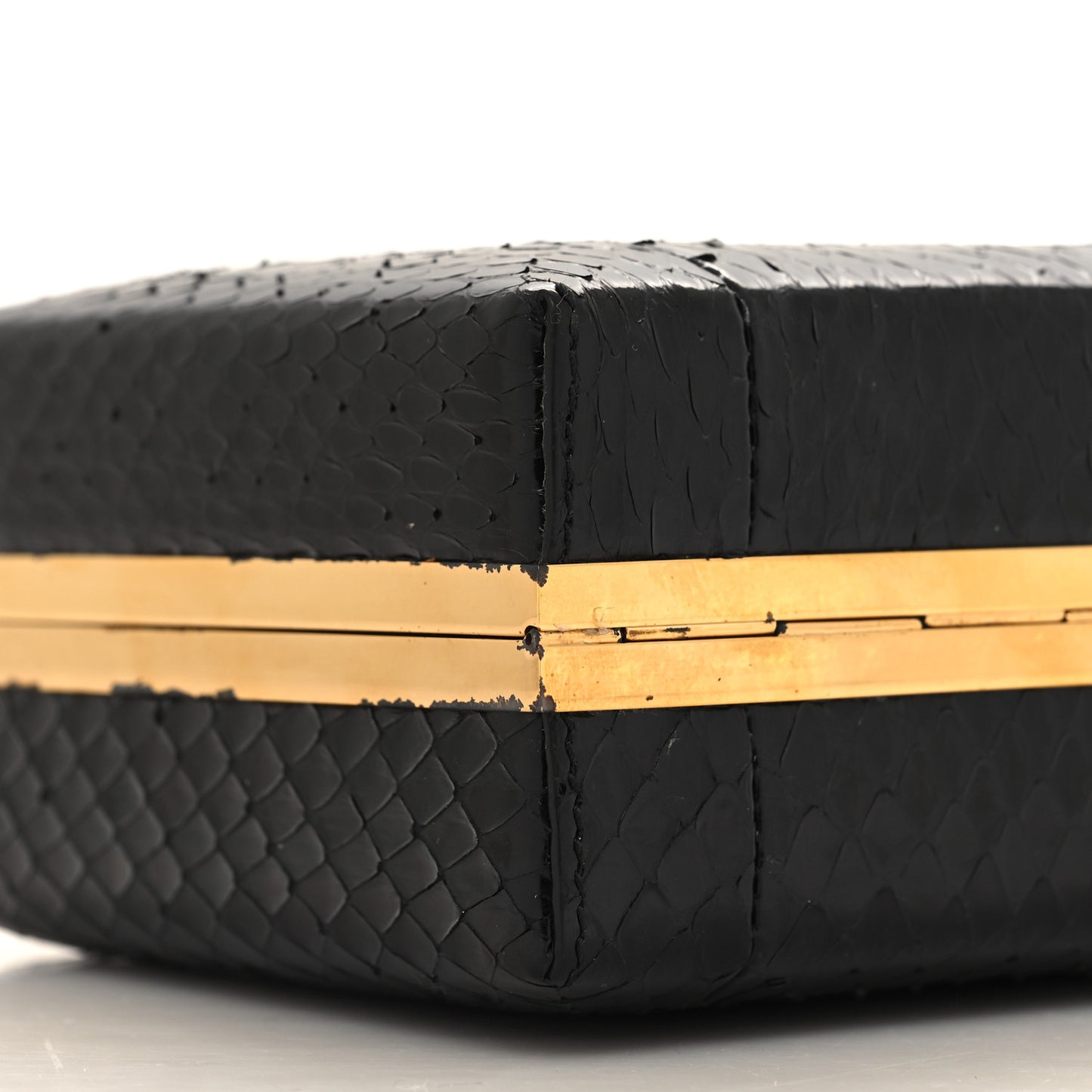 Snakeskin Poppy Cage Knuckle Box Clutch Black