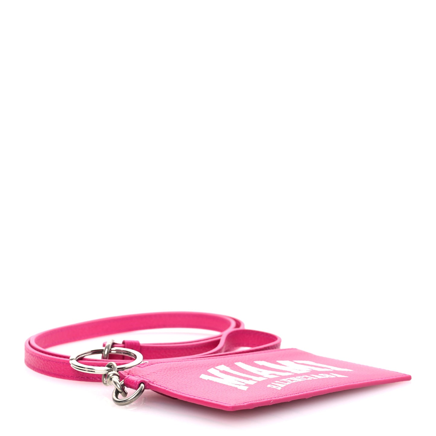 Grained Calfskin Miami Logo Cash Coin Card Holder On Keychain Fuchsia