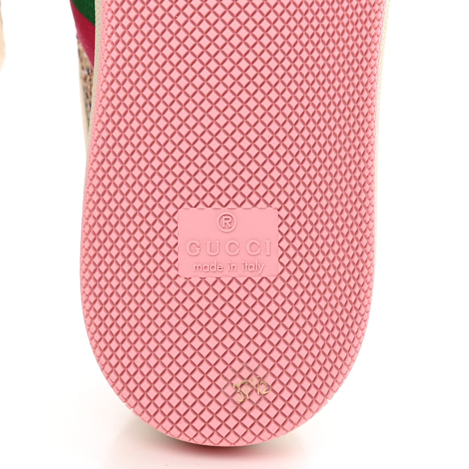 Gucci Calfskin GG Supreme Crystals Web Screener Sneakers 37.5 Beige Ebony Wild Rose 7 of 9