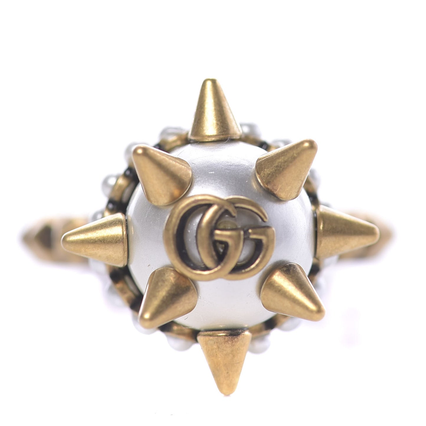 Metal Pearl Studded Ring M Aged Gold