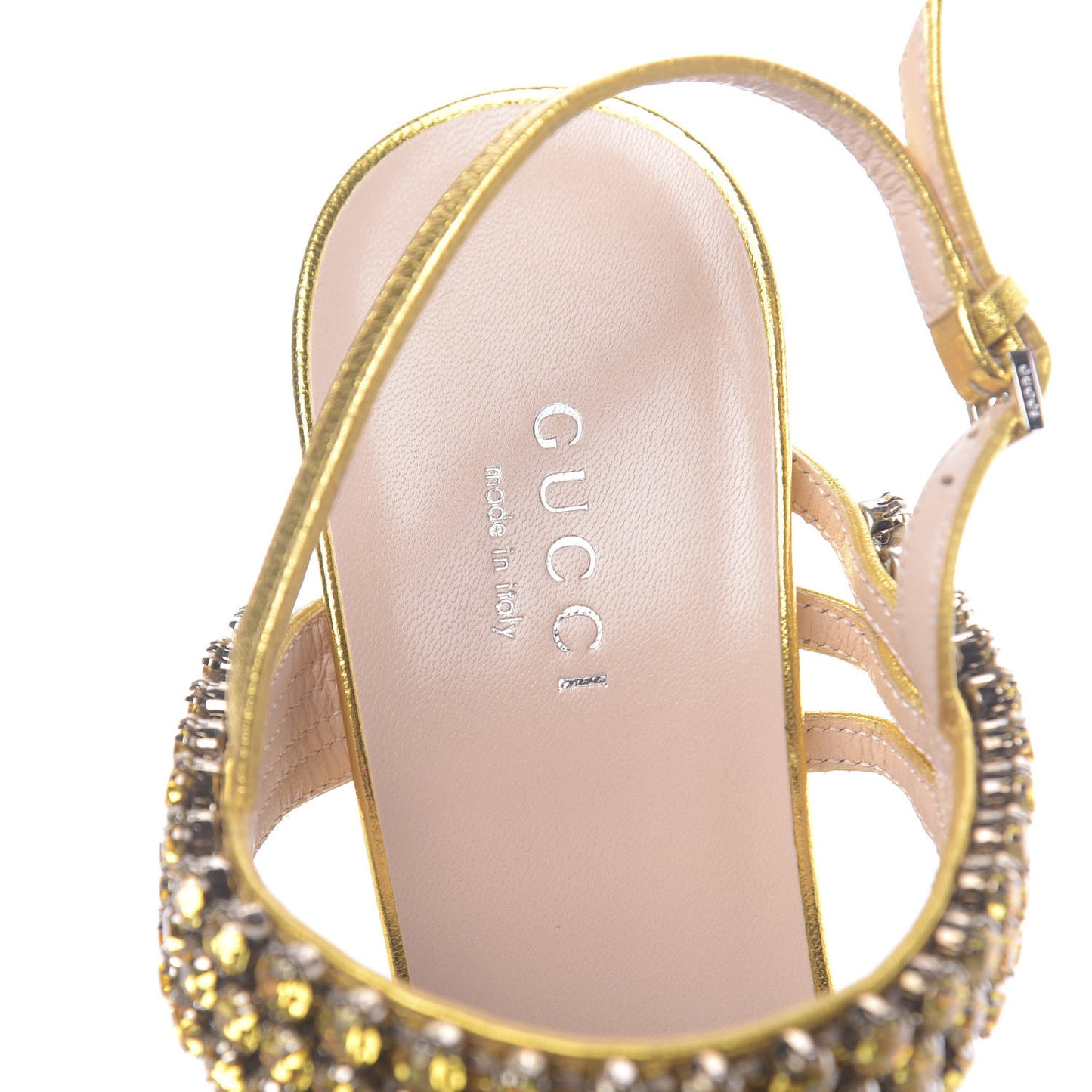 Nappa Silk Crystal Bertie High Heel Sandals 36 Gold