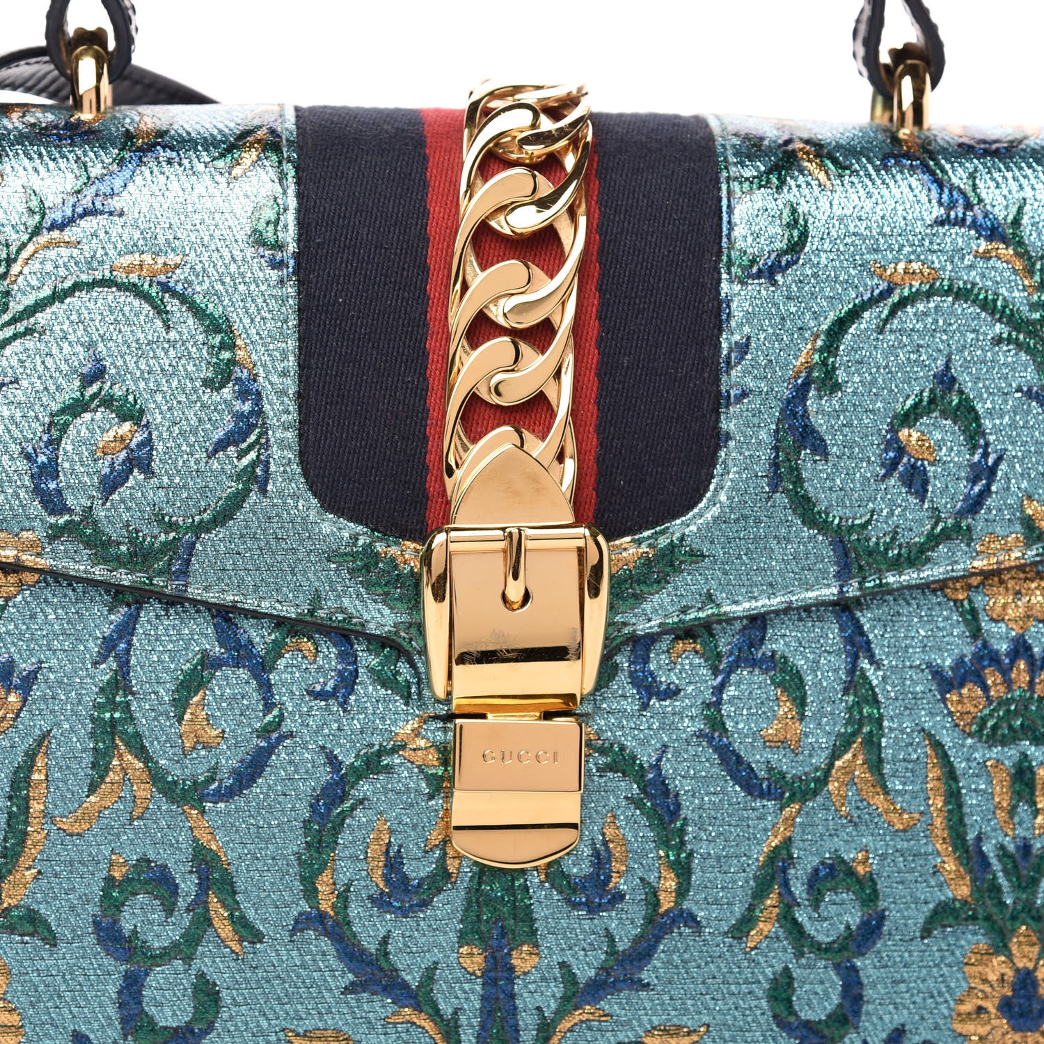 Gucci Iridescent Brocade Medium Sylvie Top Handle Bag Blue 10 of 11