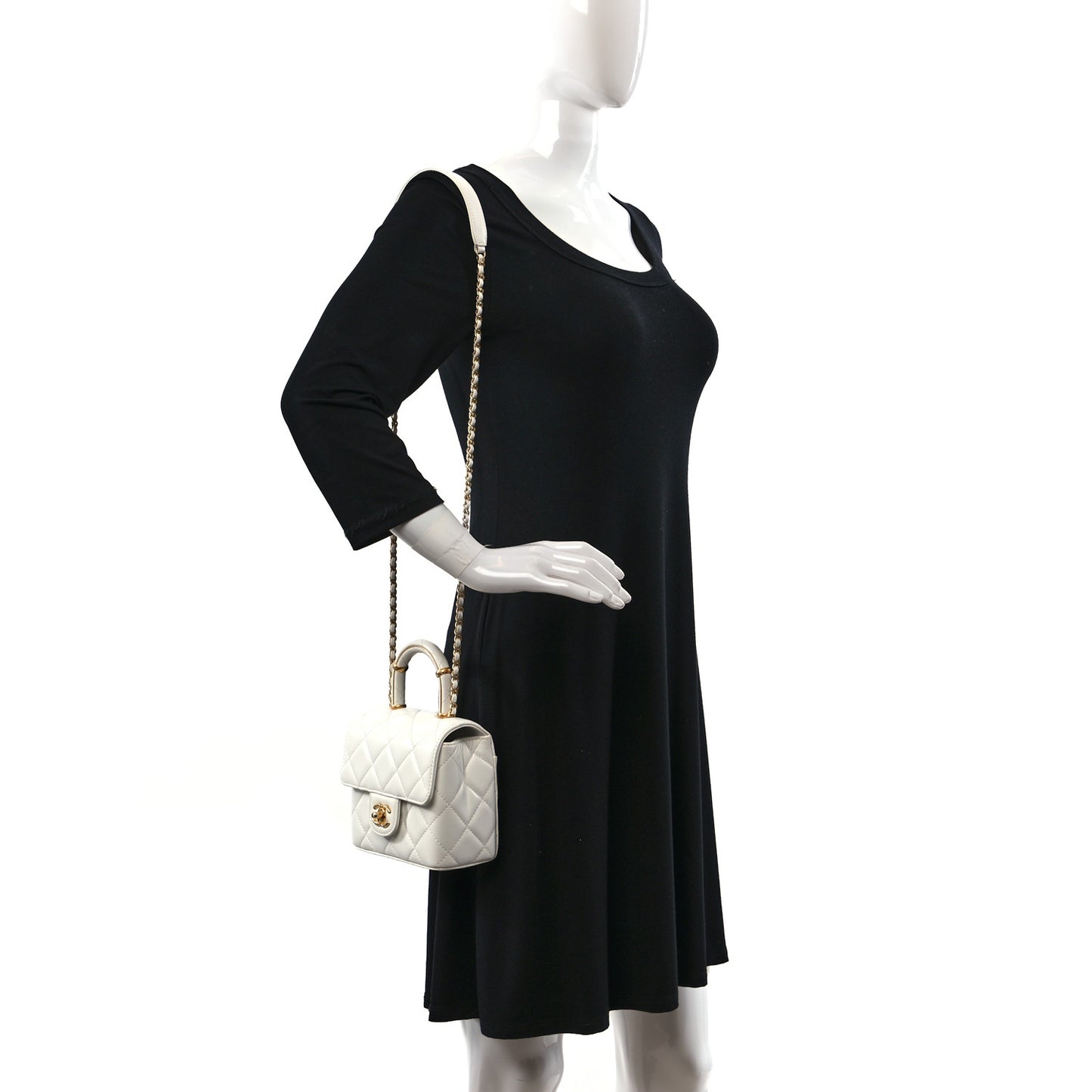 Lambskin Handle Crush Top Handle Flap Bag White