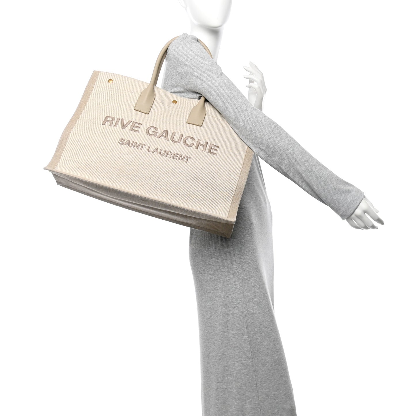 Linen Calfskin Rive Gauche Tote Beige Sea Salt