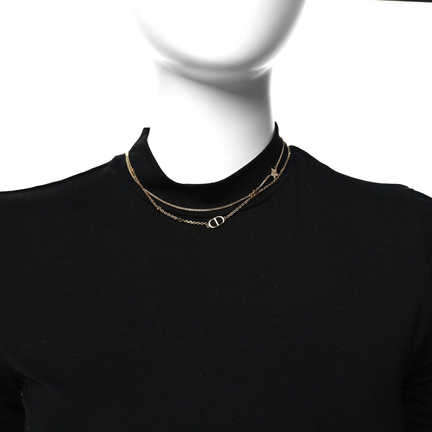 Metal Crystal Petit CD Double Necklace Gold