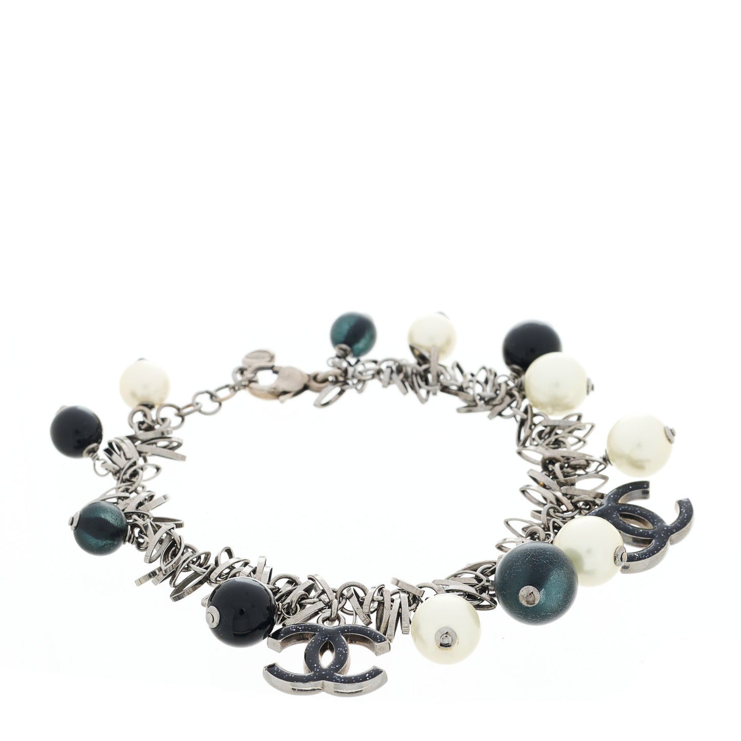 Pearl Bead Resin Glitter CC Charm Bracelet Black