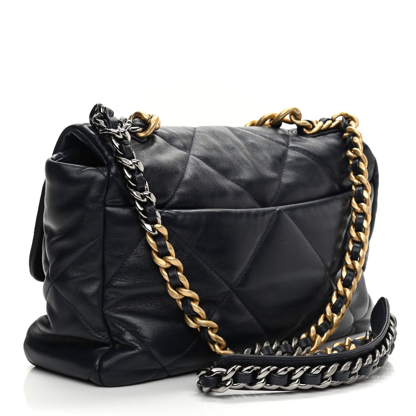 Goatskin Quilted Large Chanel 19 Flap Navy