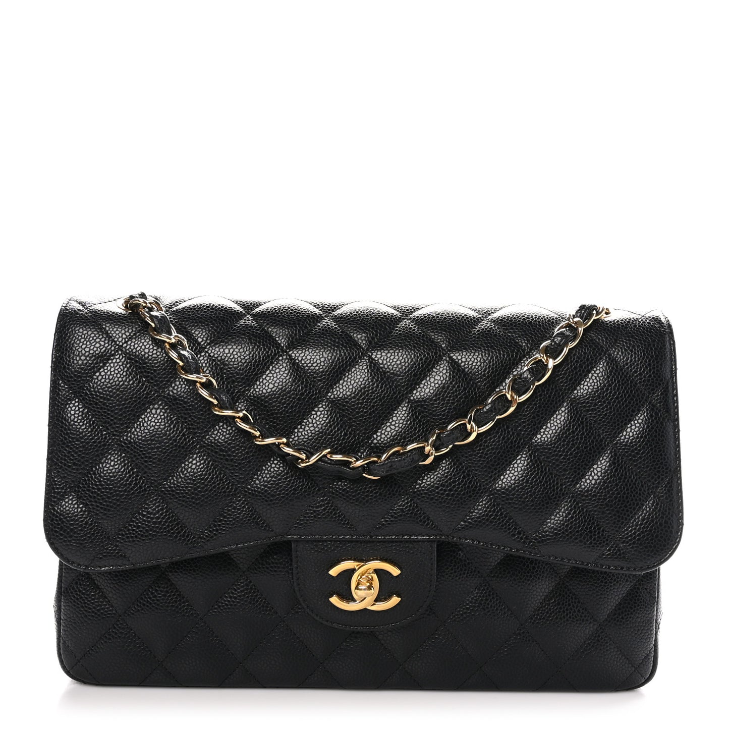 Caviar Quilted Jumbo Double Flap Black