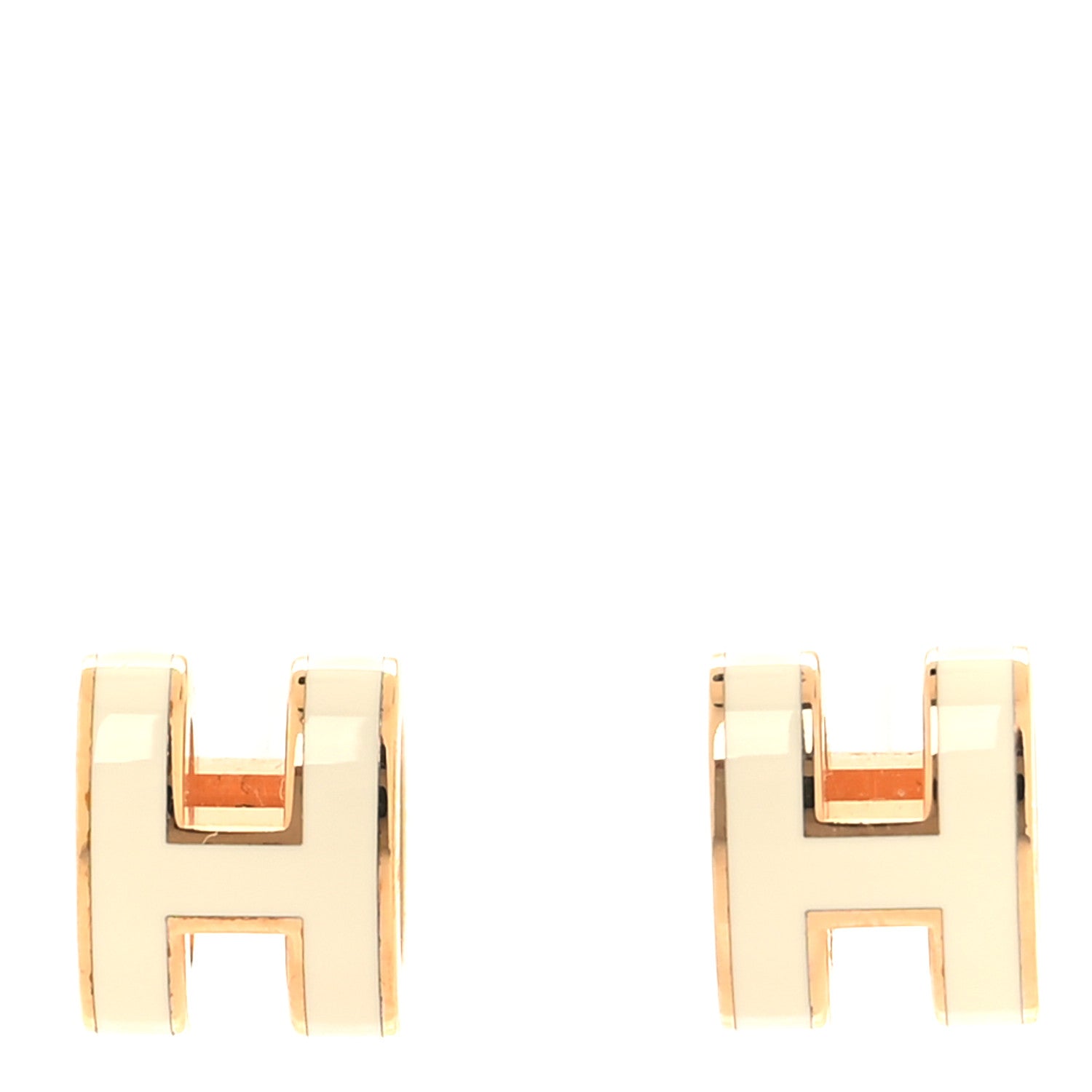 Hermes Rose Gold Lacquered Mini Pop H Earrings White 1 of 6