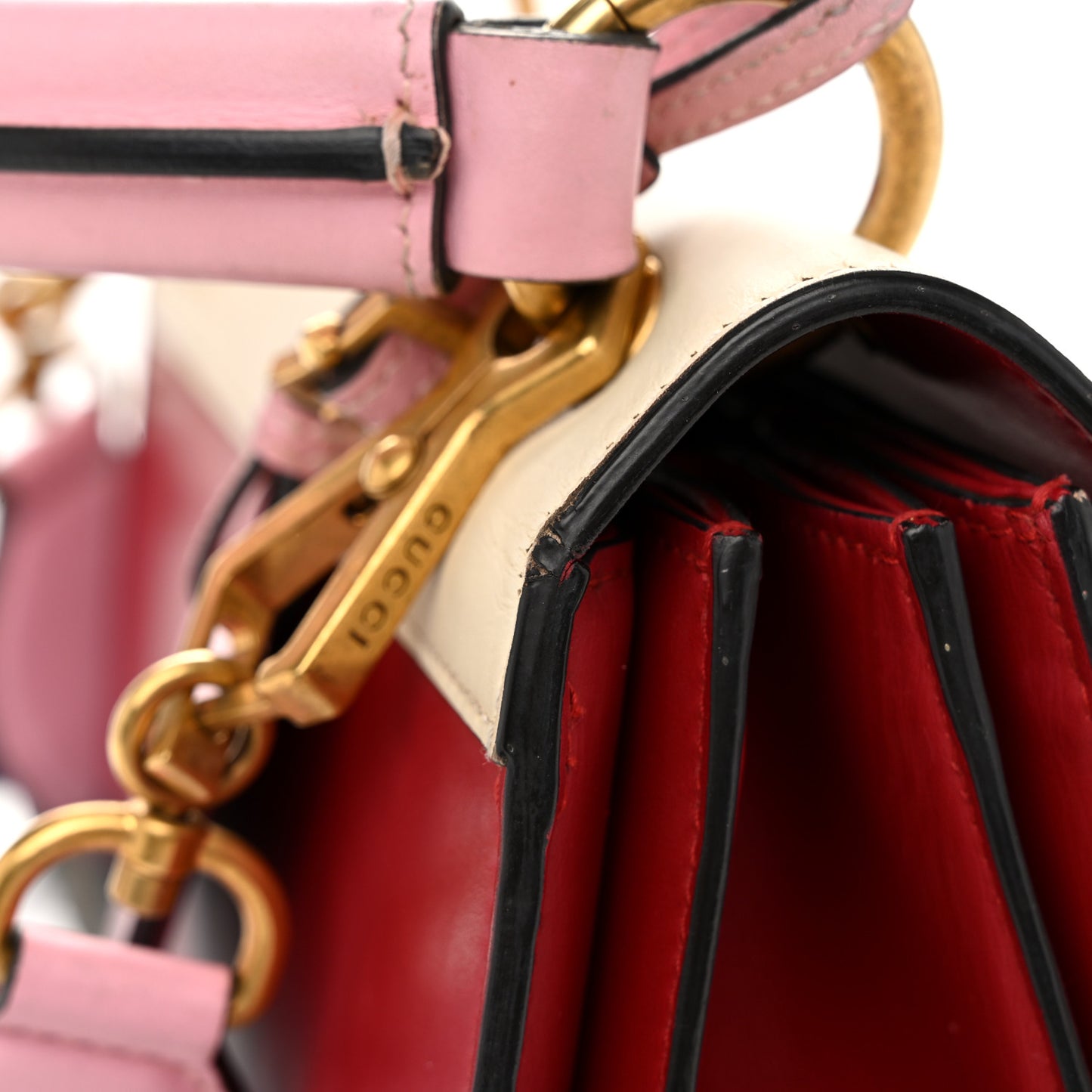 Calfskin Sylvie Web Small Queen Margaret Top Handle Bag Blue Agata Hibiscus Red Mystic White Sugar Pink