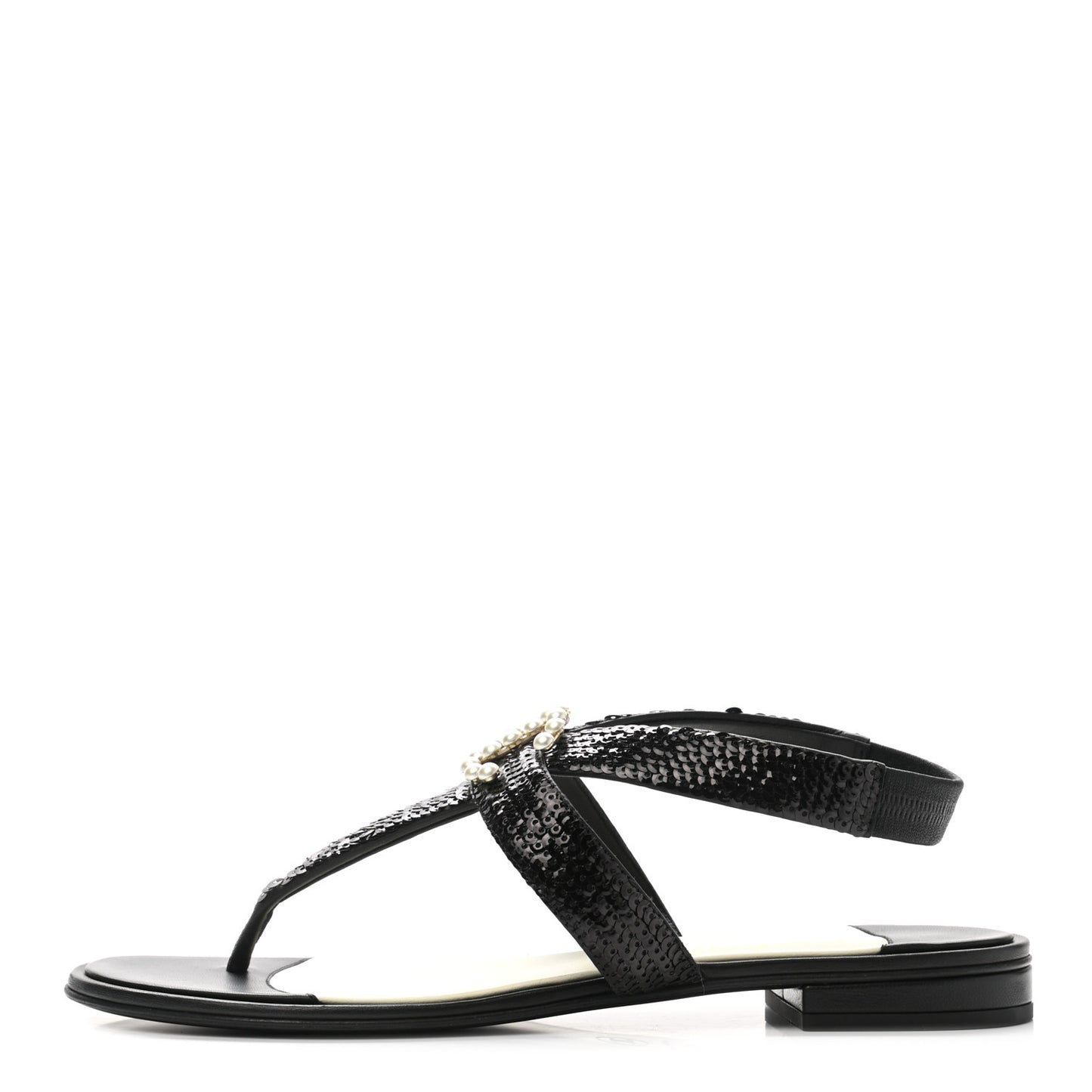 Lambskin Sequin Pearl CC Thong Sandals 41 Black