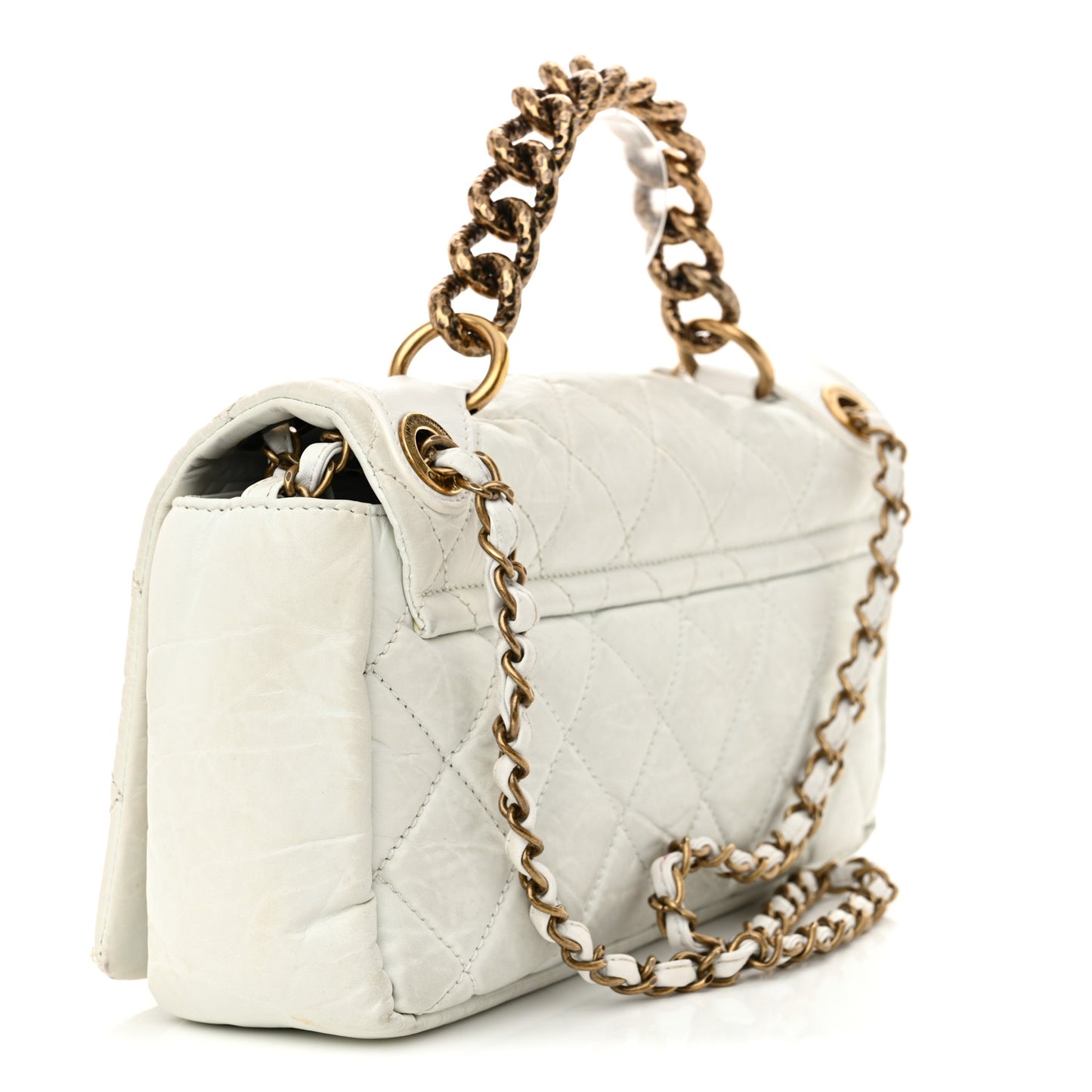 Aged Calfskin Quilted Medium Pondichery Flap White