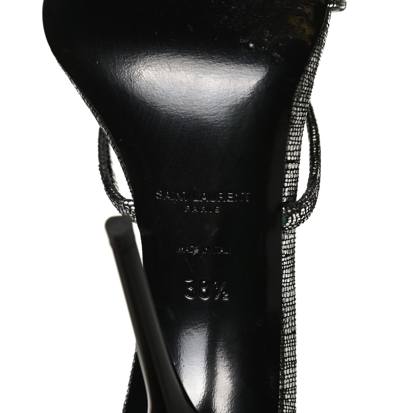 Metallic Calfskin Cassandra 110 Ankle Strap Sandals 38.5 Argento