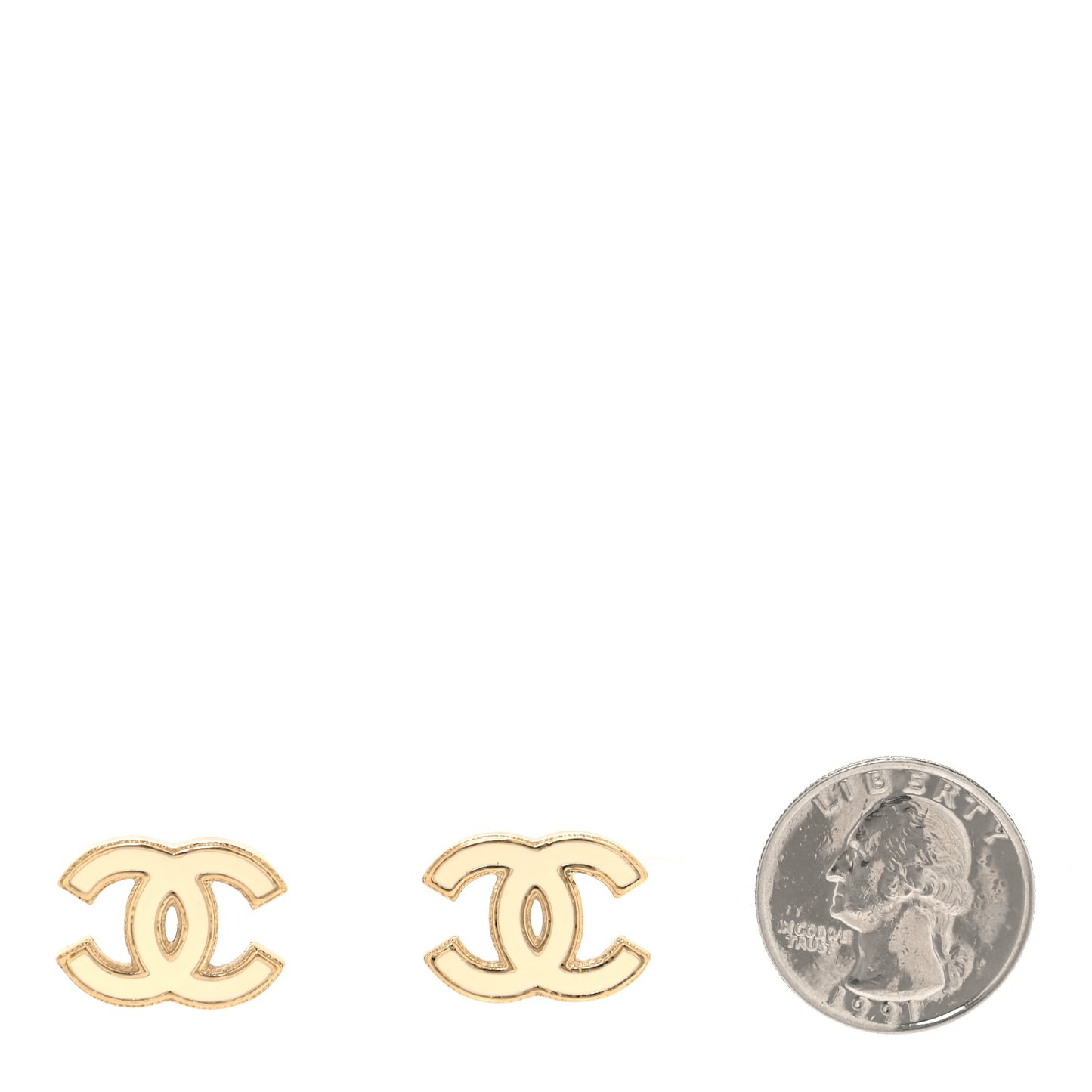 Enamel CC Earrings Gold White