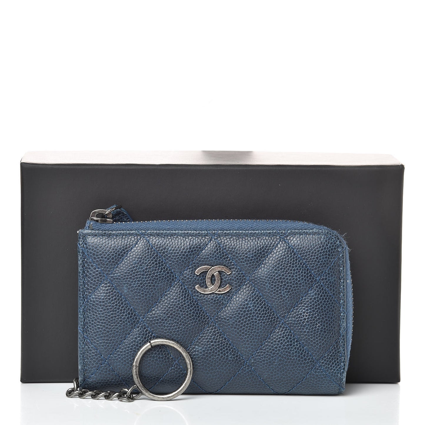 Caviar Quilted Key Holder Case Navy