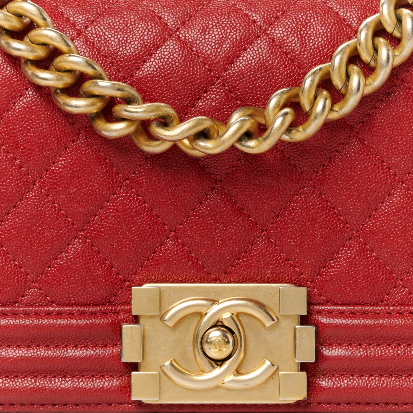 Caviar Quilted Small Boy Flap Red