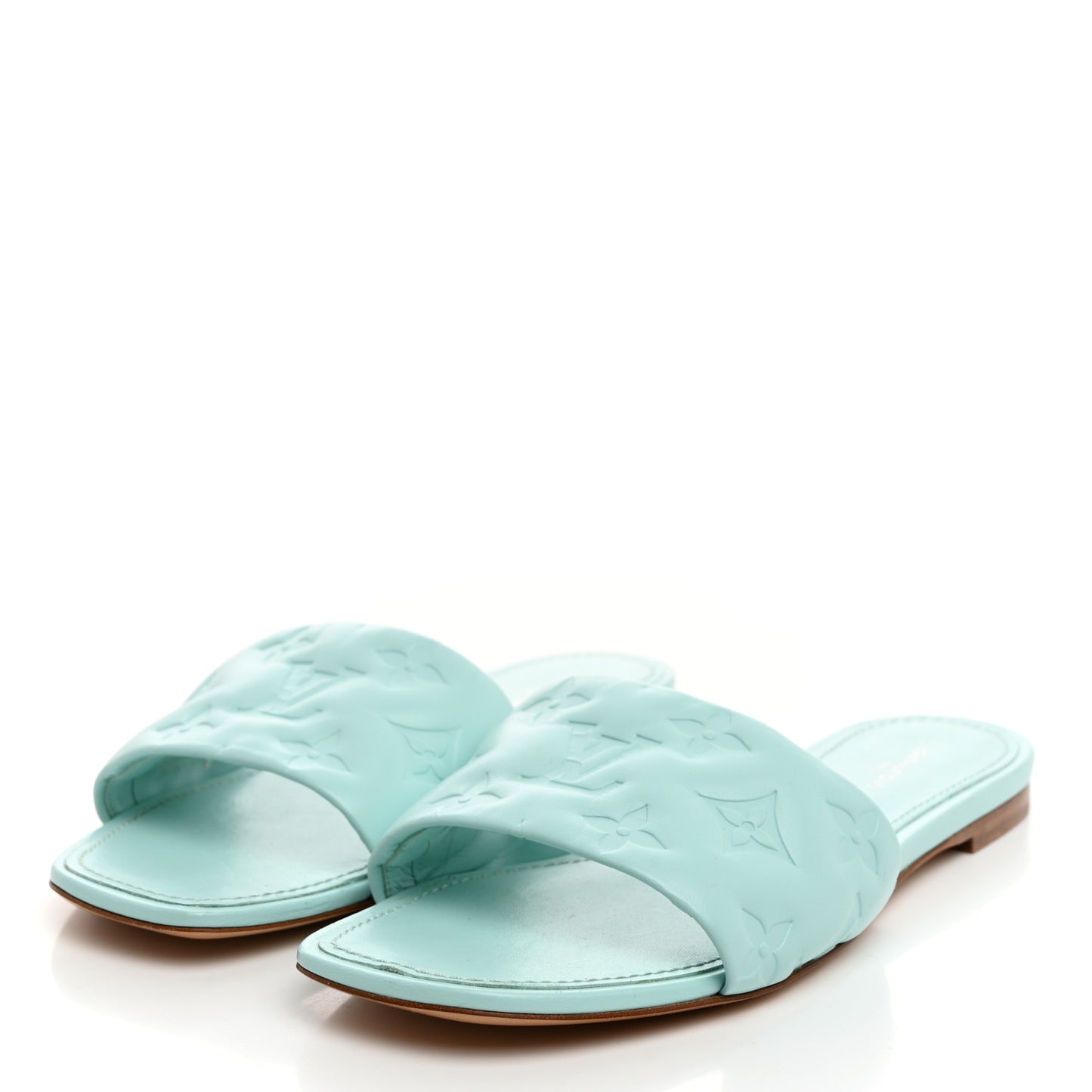 Lambskin Embossed Monogram Revival Flat Mules 37.5 Vert D'eau Green