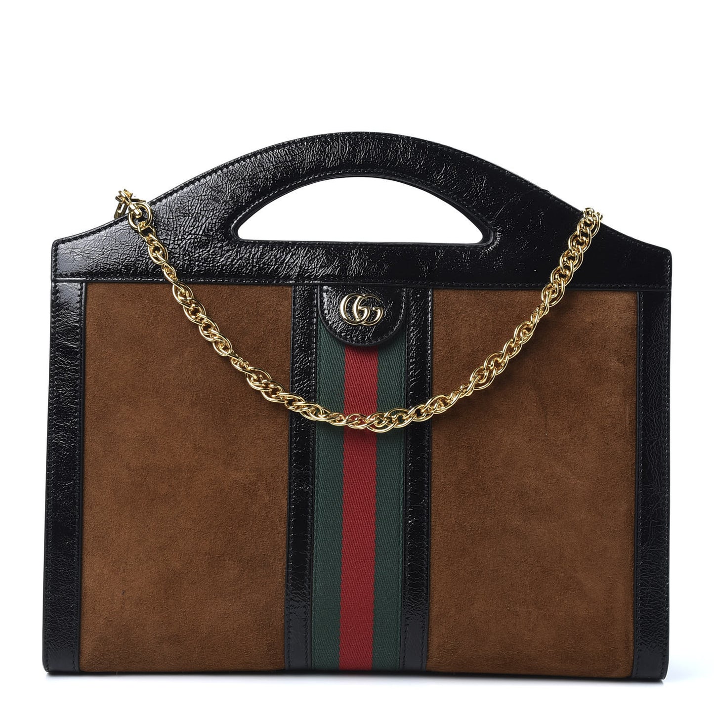 Suede Patent GG Web Medium Ophidia Top Handle Chain Nocciola Black