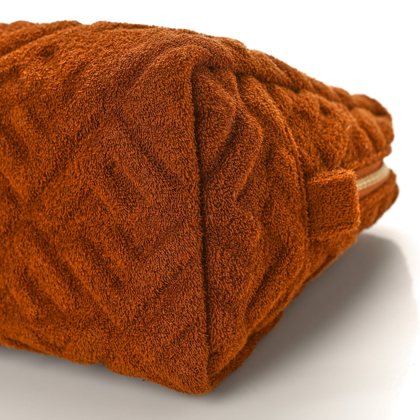Terry Cloth Vitello Century Matte FF 1974 Embossed Medium Trapezoid Beauty Pouch Caramel