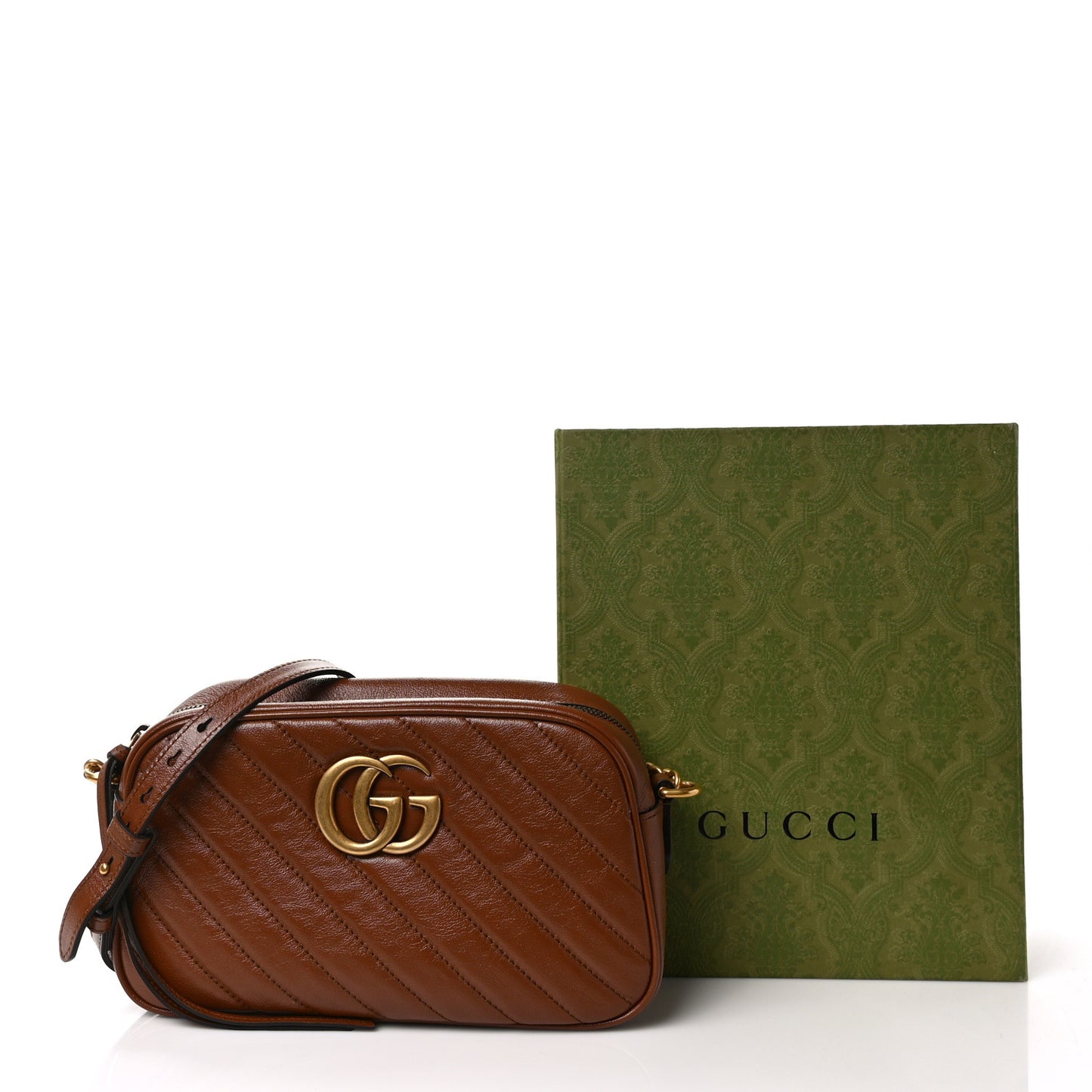 Glazed Calfskin Matelasse Diagonal Small GG Marmont Chain Shoulder Bag Cuir
