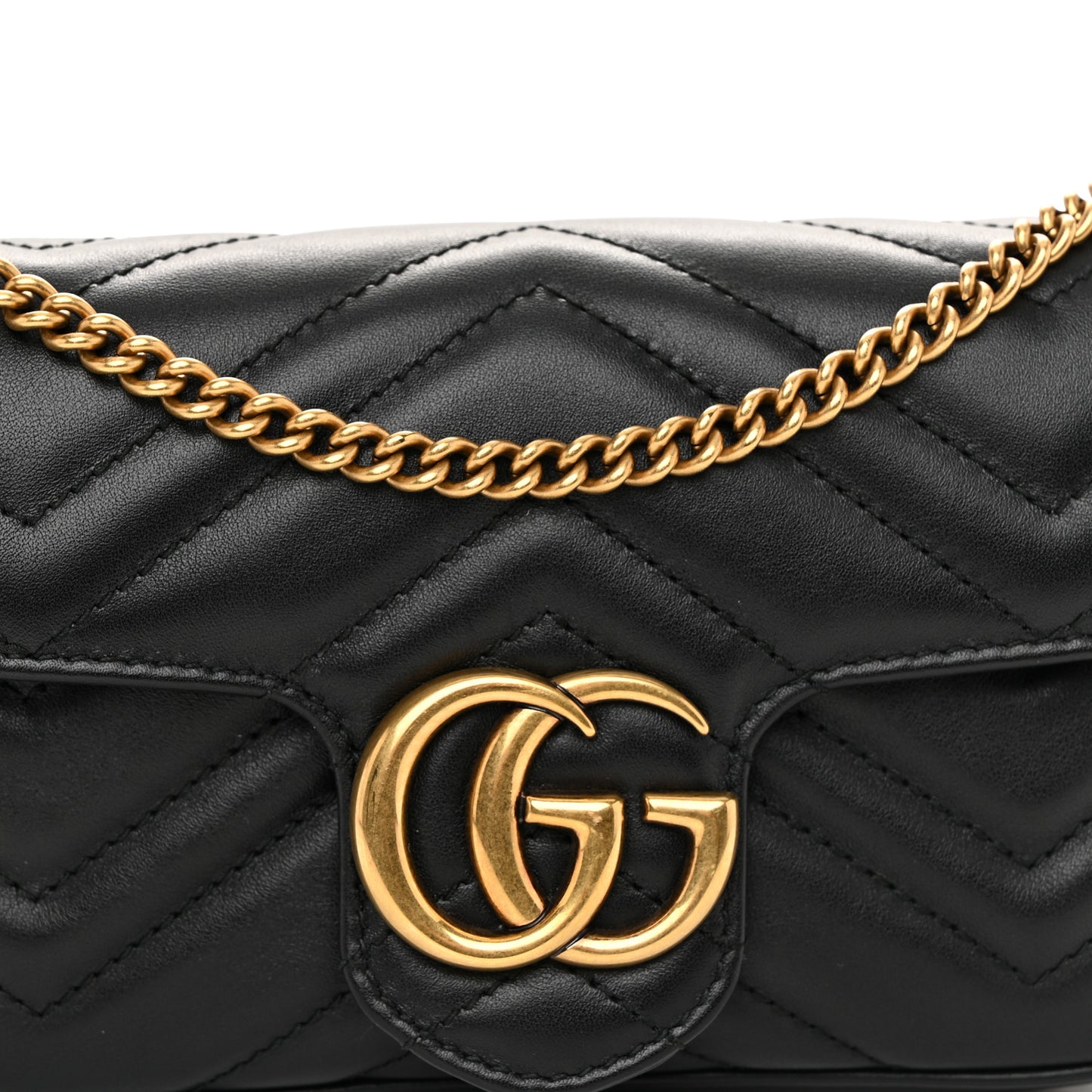 Calfskin Matelasse Super Mini GG Marmont Shoulder Bag Black