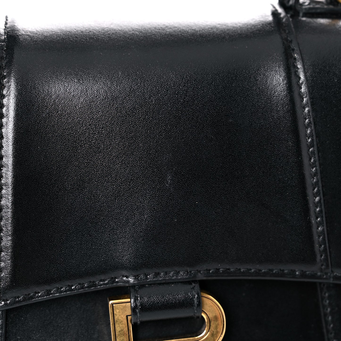 Shiny Box Calfskin Hourglass Top Handle Bag XS Black