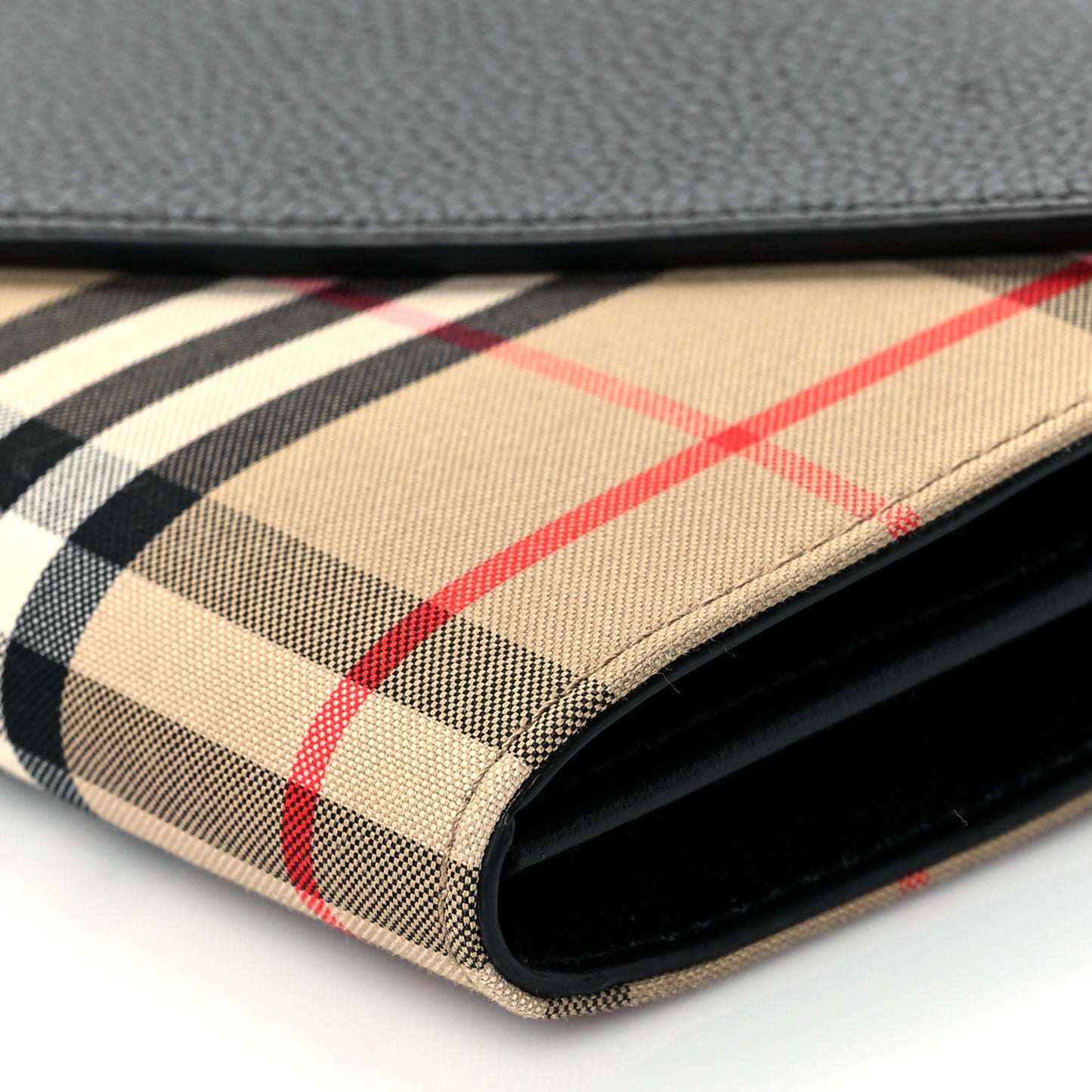 Grainy Calfskin Vintage Check Wallet With Detachable Strap Black
