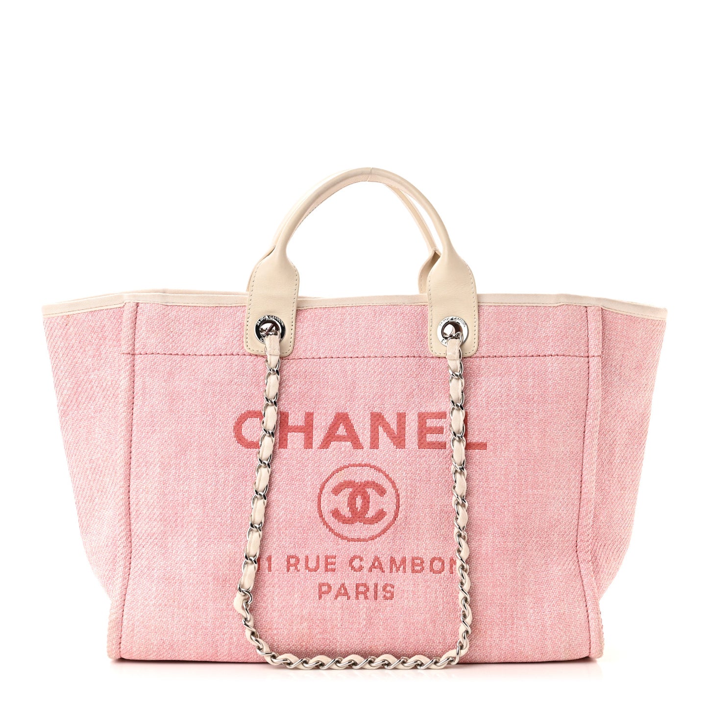 Woven Straw Raffia Medium Deauville Tote Pink White
