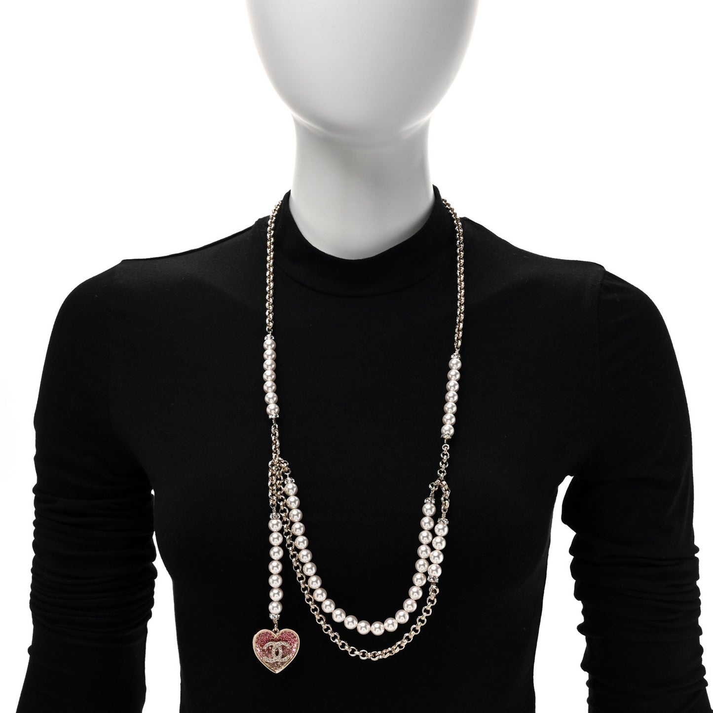 Pearl Crystal CC Heart Multi Strand Necklace Gold