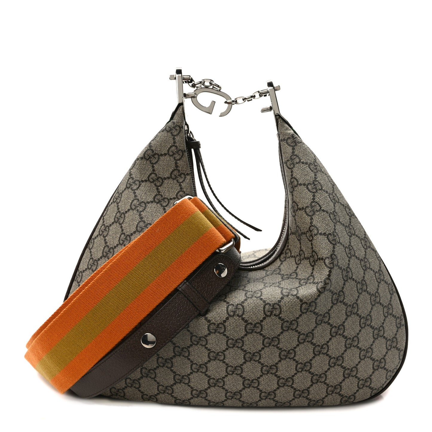 GG Supreme Monogram Textured Calfskin Web Large Attache Shoulder Bag Beige Ebony New Acero