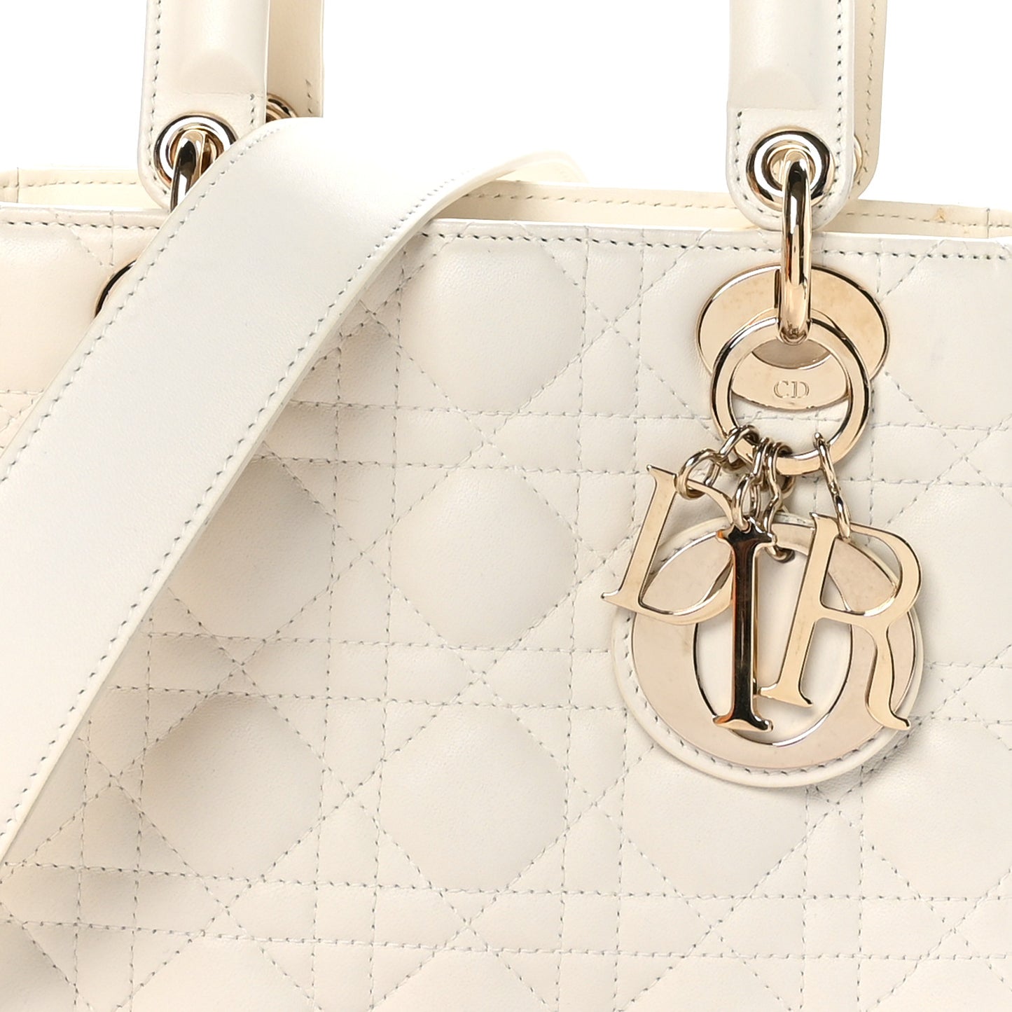 CHRISTIAN DIOR Lambskin Cannage Small My ABCDior Lady Dior White