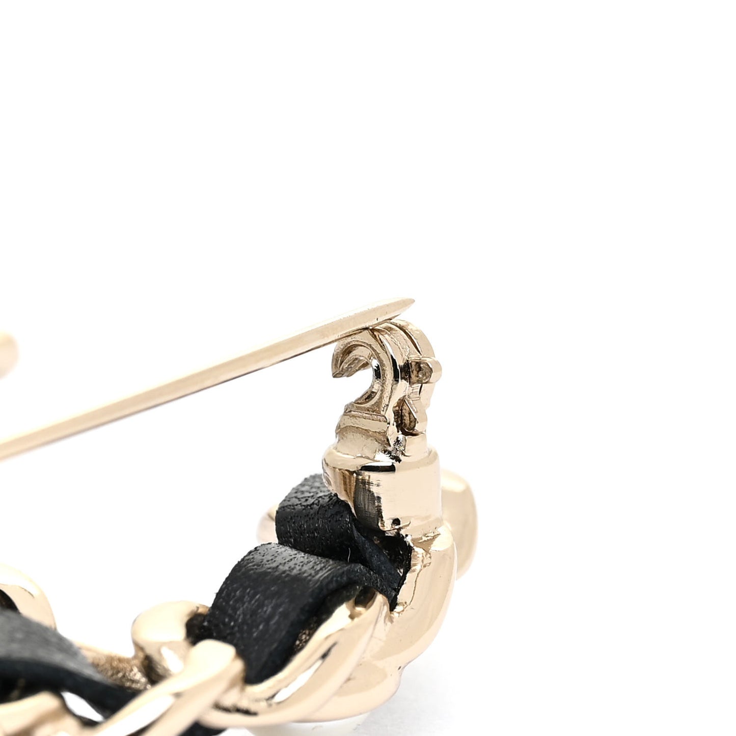 Lambskin Pearl CC Chain Brooch Black Gold