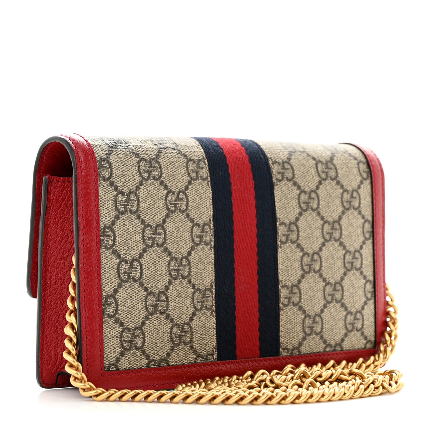 GG Supreme Monogram Web Queen Margaret Chain Wallet Red