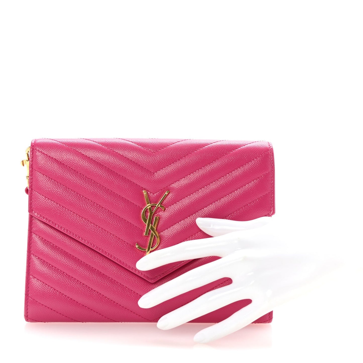 Grain De Poudre Matelasse Chevron Monogram Envelope Clutch Fuchsia