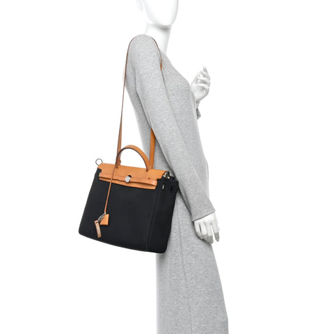 Toile Vache Calfskin Herbag 30 PM Black Natural