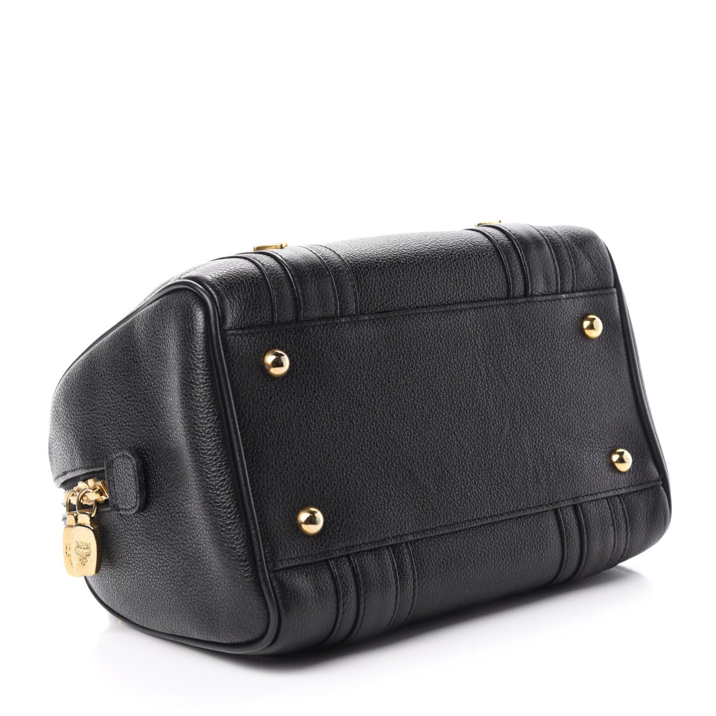 Grained Calfskin Studded Boston Bag Black